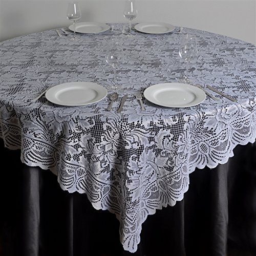 BalsaCircle 72x72-Inch White Lace Table Overlay - Wedding Reception Party Catering Table Linens Decorations