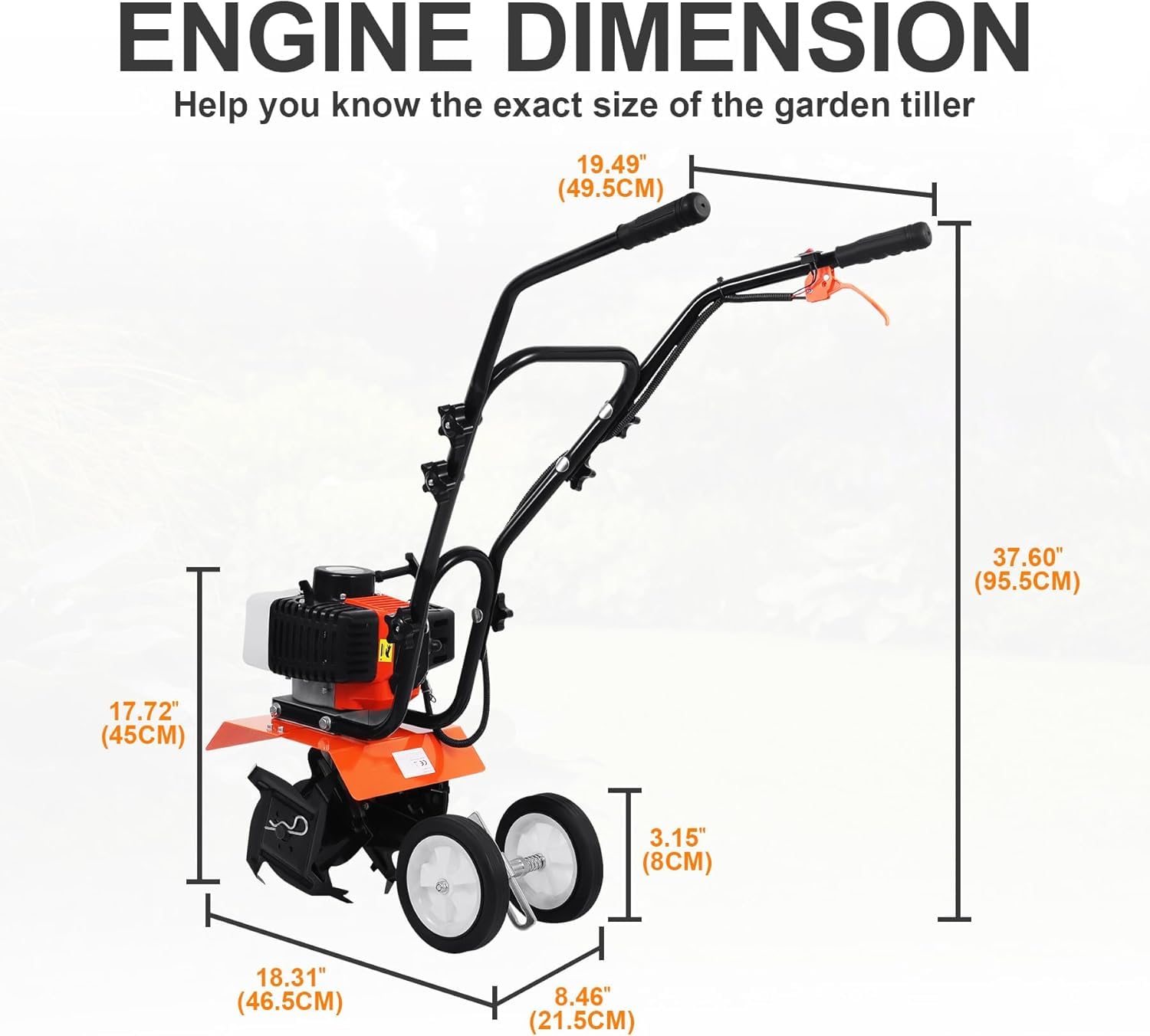 Motoazada de gasolina de 52 cc – Cultivador de jardín ligero de 2 tiempos con motor de 1,9 kW – Fresa de jardín fácil de arrancar