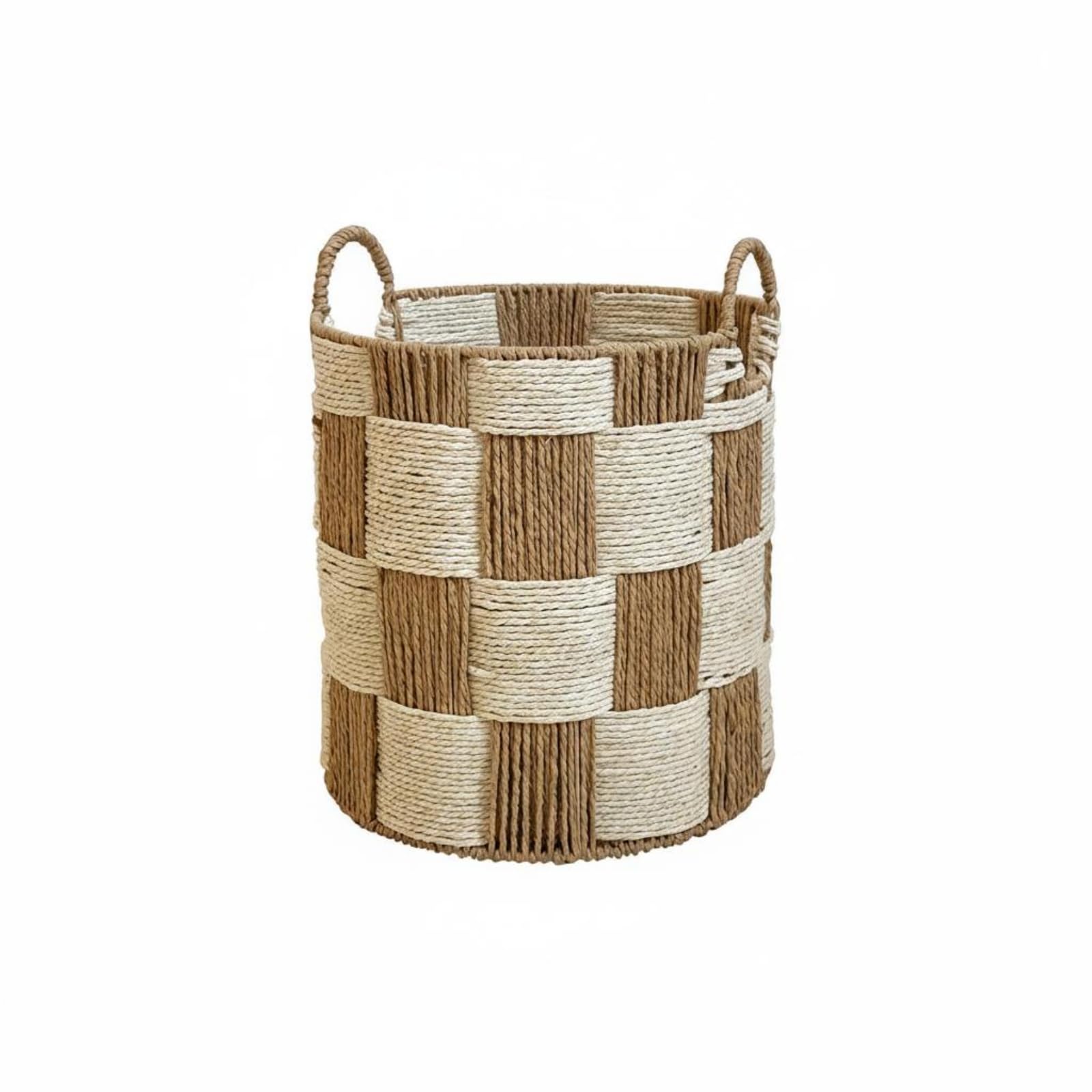 MagiDeal Cesta de Ropa Tejida Cesto Canasta Contenedor Tejido a Mano con Cuerda de Papel y Estructura de Hierro Cuerpo de Gran, Pequeño 34cm X 41cm, Cesta Redonda Pequeña