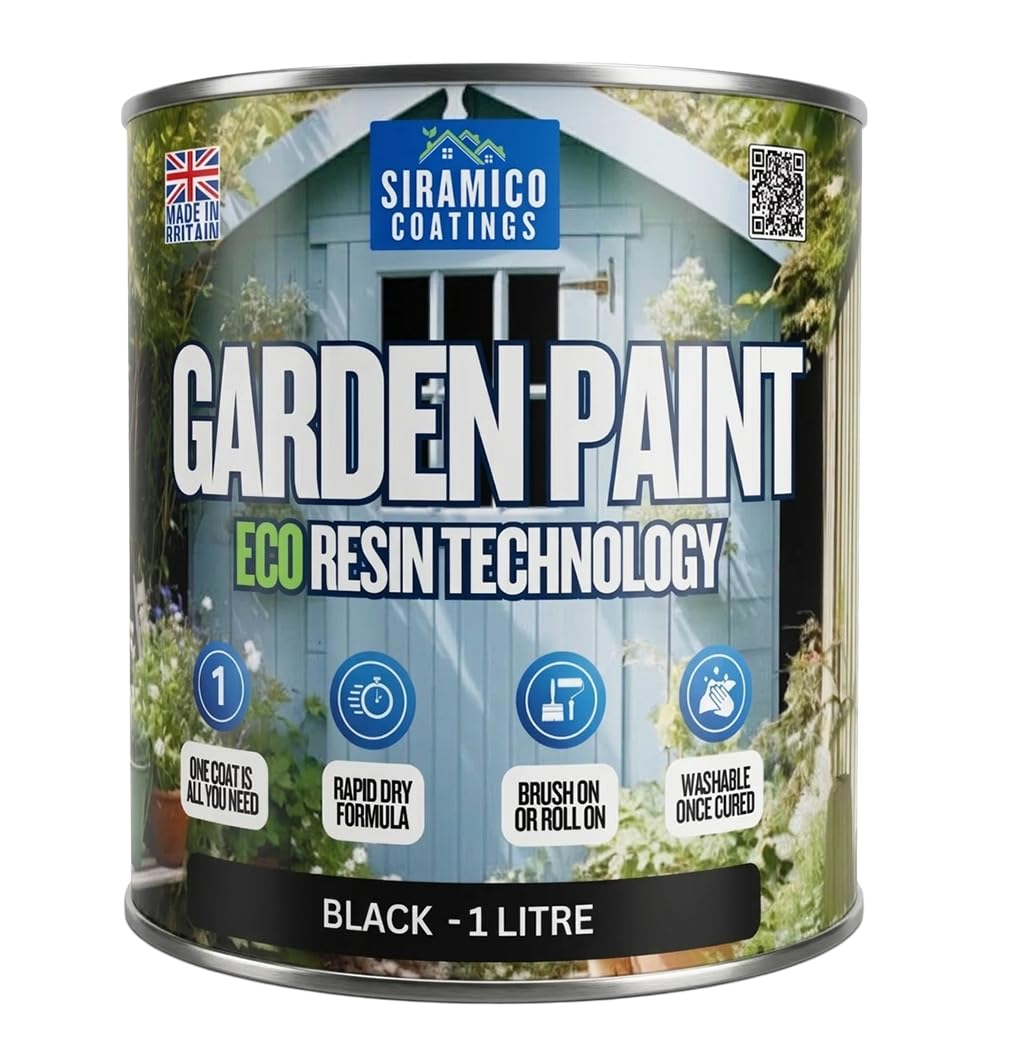 SIRAMICO COATINGS Garden Paint – 1 Litre - Eco Resin Premium One Coat Garden Paint for Garden Furniture (Black)