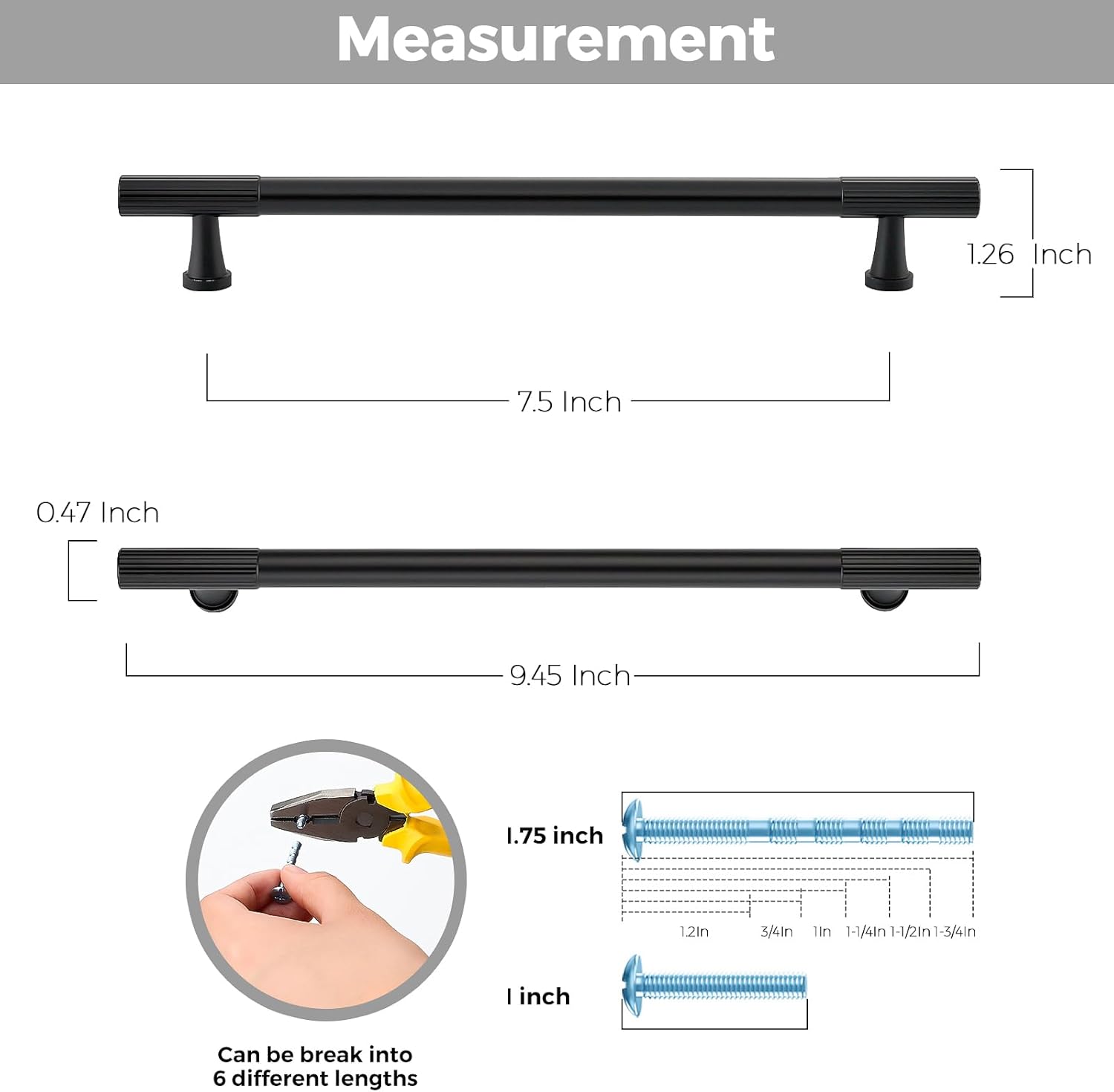 4 Pack Black Cabinet Pulls Kitchen Cabinet Handles, 7-1/2 Inch Hole Center Matte Black Handles for Dresser Drawers