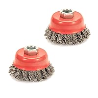 Vista 1 de Paquete de 2 cepillos de alambre anudado para amoladoras angulares con eje roscado 11 UNC, alambre de acero al carbono de 0.02 pulgadas para óxido