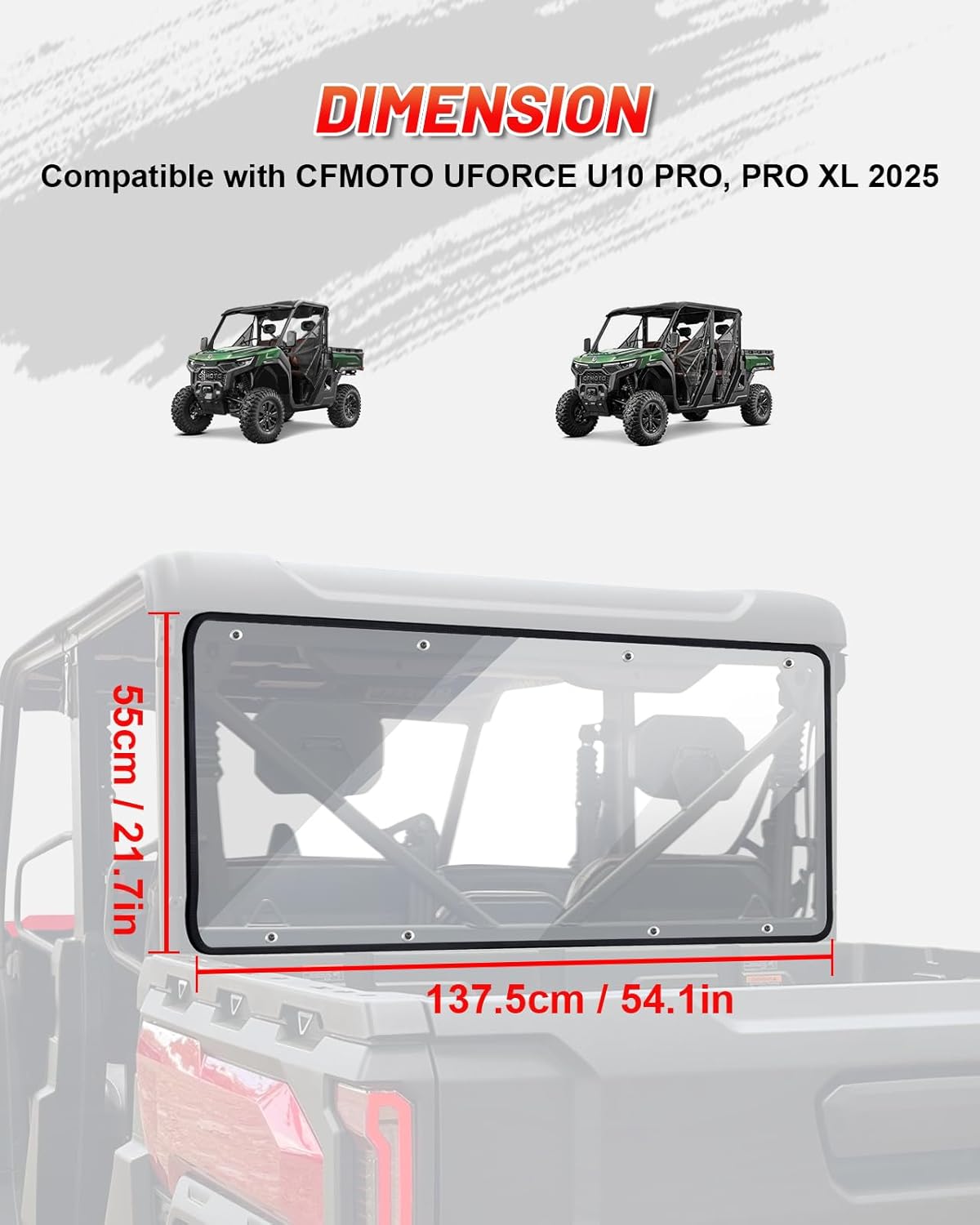 StarknightMT Uforce U10 Pro Rear Windshield Compatible With CFMOTO UFORCE U10 Pro/Pro XL 2025, UV-Proof Heavy Duty Full Back Window (Clear)