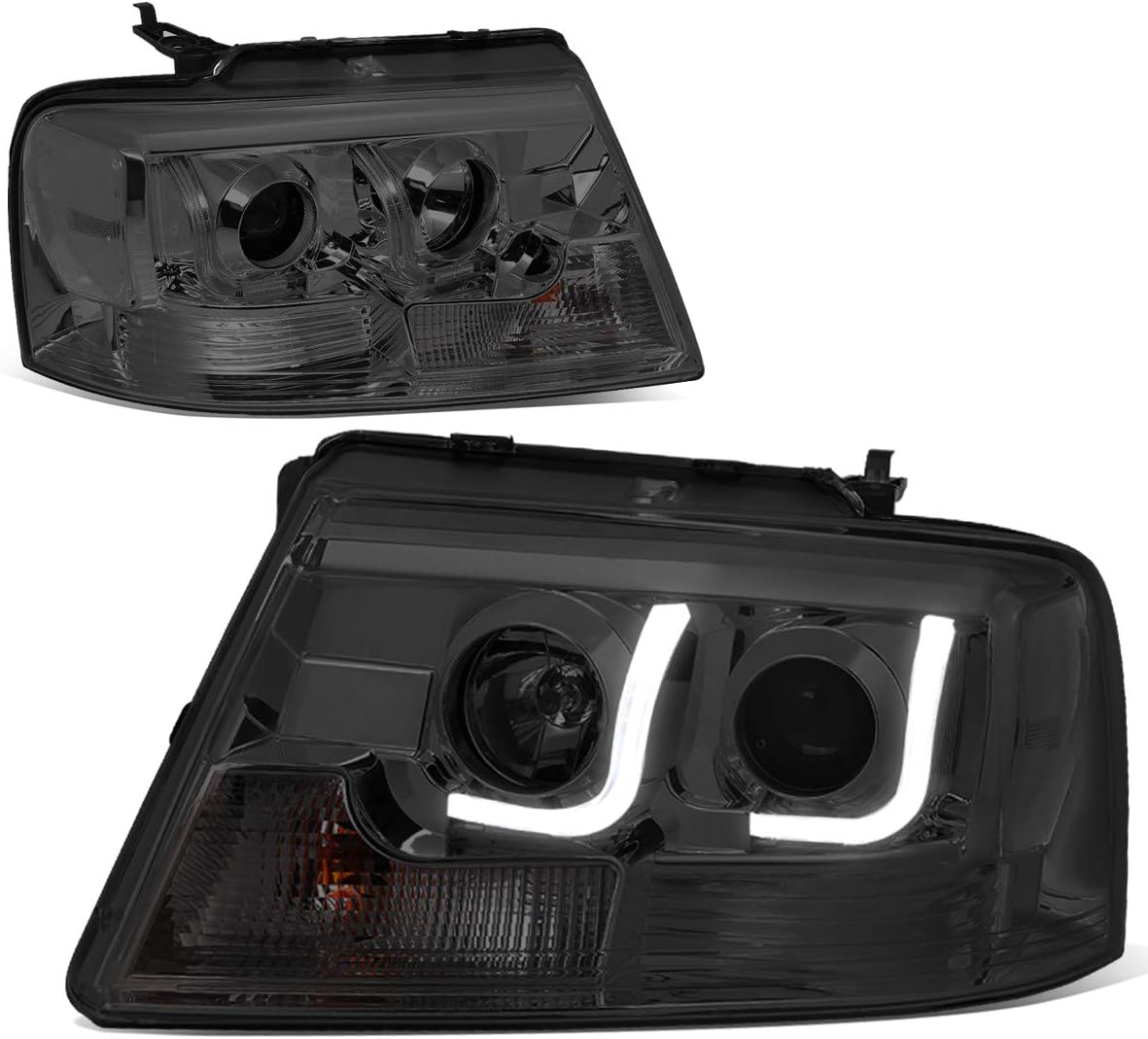 DNA MOTORING HL-3DLB-F1504-CH-CL1 LED Projector Headlight Compatible with 04-08 Ford F150/Lincoln Mark LT, Chrome Housing Clear Corner