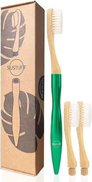 3 Bamboo Toothbrush Heads with Miswak Plant-Based Bristles | Eco-Friendly Travel Set