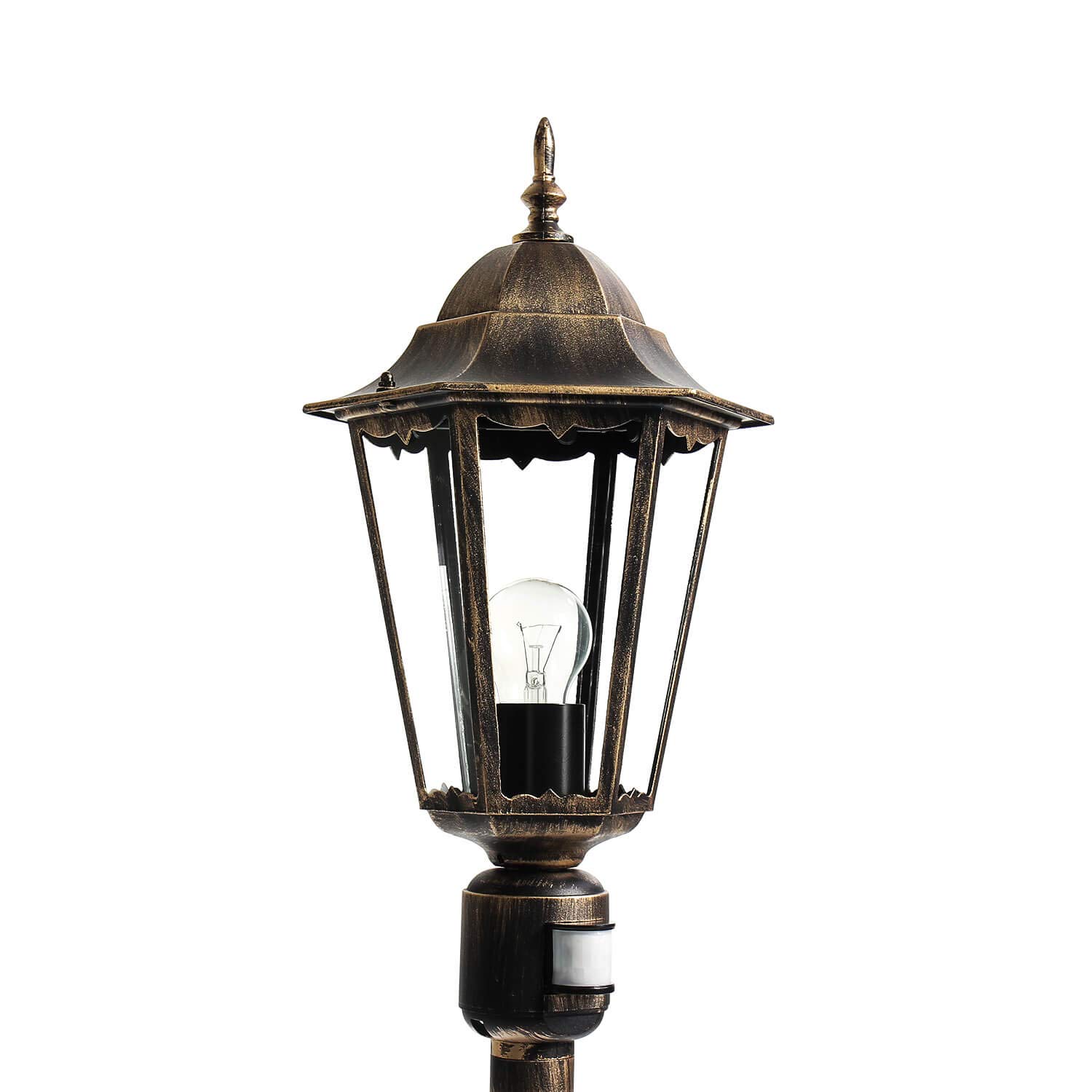 Licht-Erlebnisse Wegeleuchte mit Bewegungsmelder Aluminium Glas in Schwarz-Kupfer IP44 Garten 112,5 cm E27 Rustikal Laterne Mastleuchte Außen BRISTOL