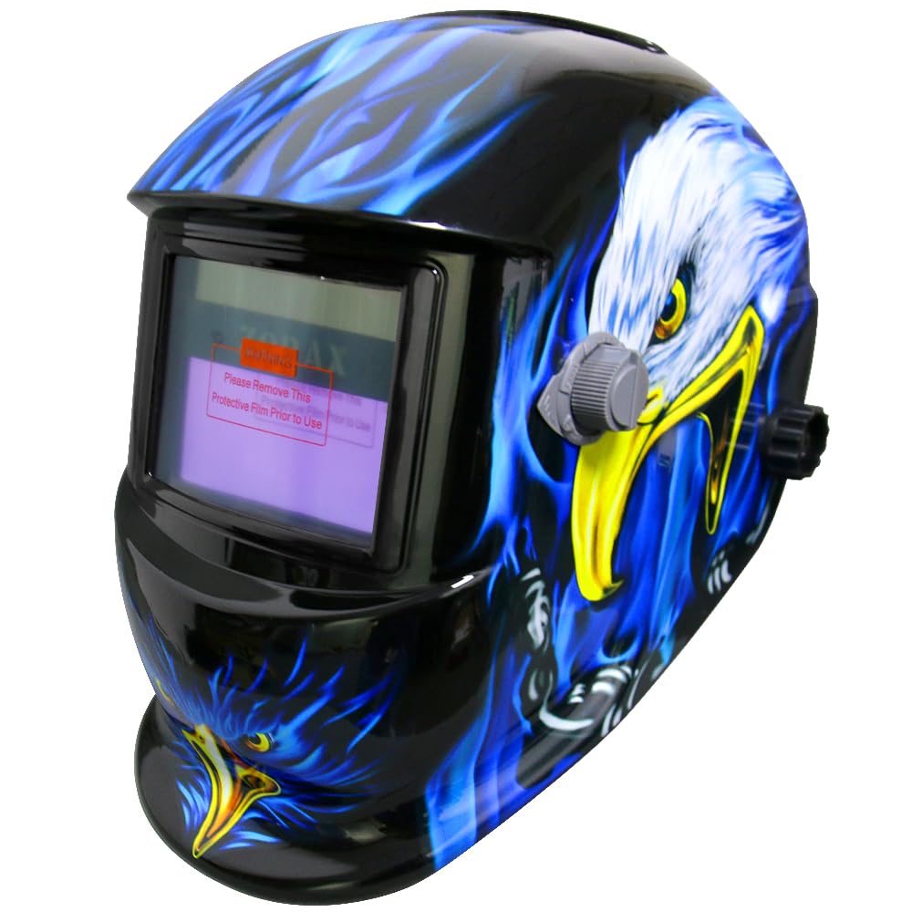 Zorax Auto Darking Welding Helmet (Eagle), Large View, Solar & Battery Powered, Grinding Function, DIN9~13 Shade, Safety Gear