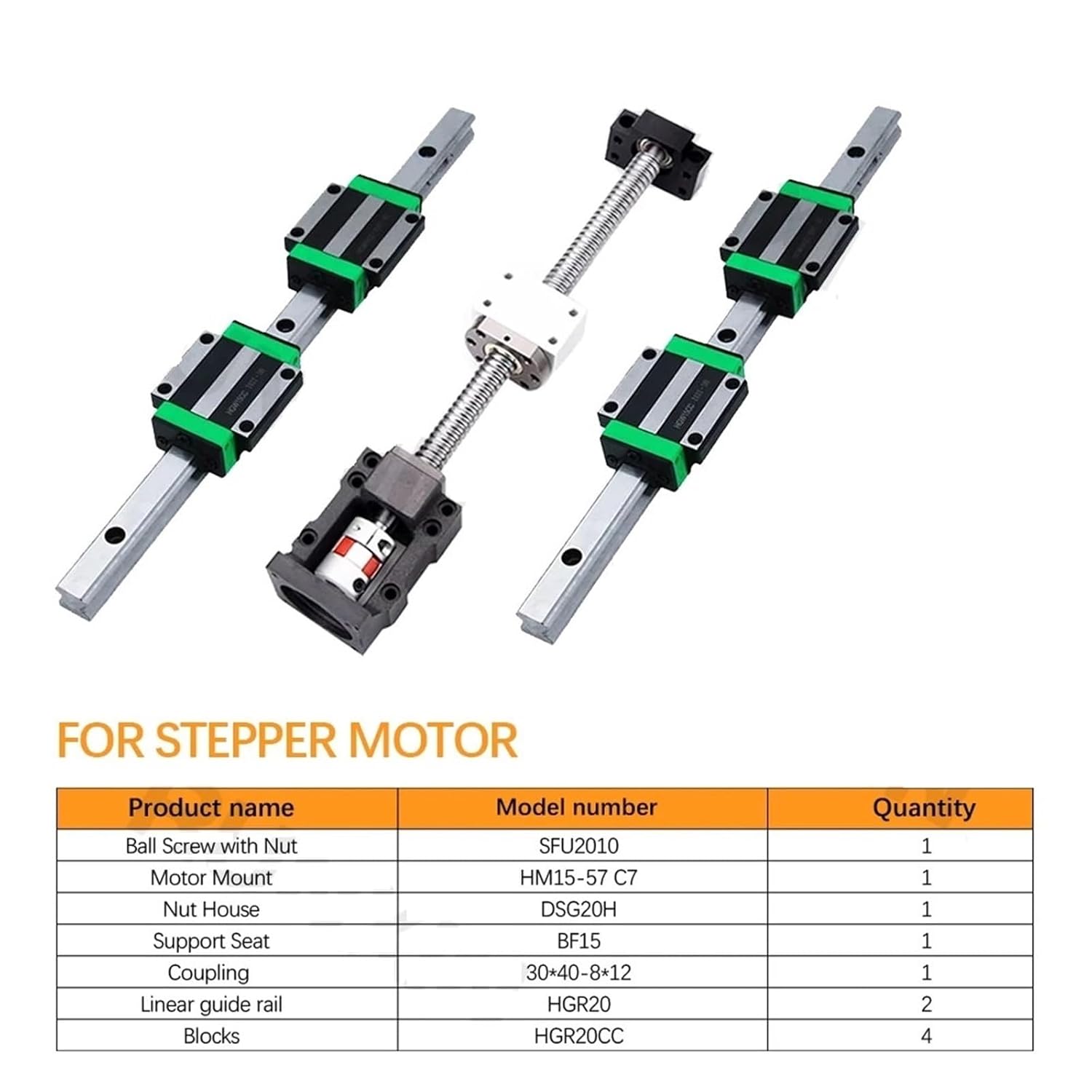 Linear Motion CNC Ball Screw 1Pc Ball Screw Set SFU2010 +HGW20CC+2Pc HGR20 Linear Guide +HM15-57 L300-1000mm(350mm)