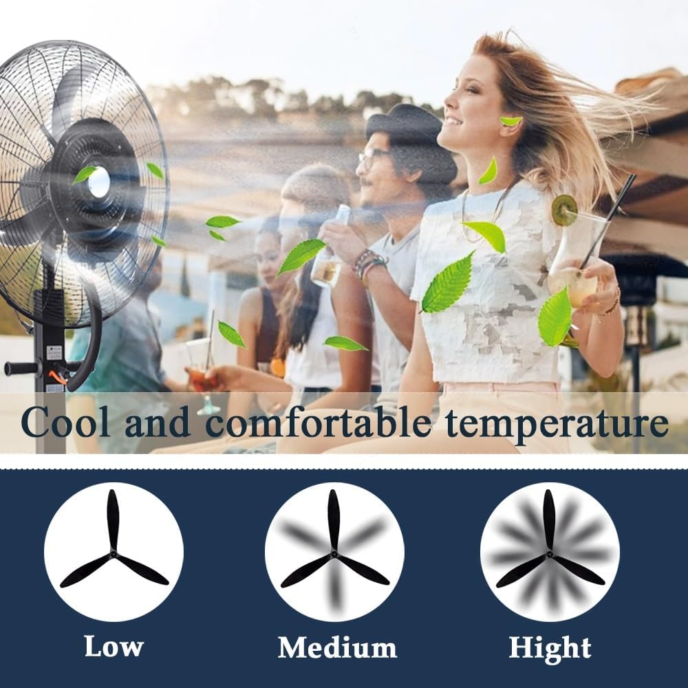 Industrial Misting Fan 25.6in/30in Outdoor Pedestal Fan With 11 Gallon Tank 3 Cooling Speeds Fan For Patio, Outside Restaurant, Garage, Gym, Factory Workshop(30in/380w)