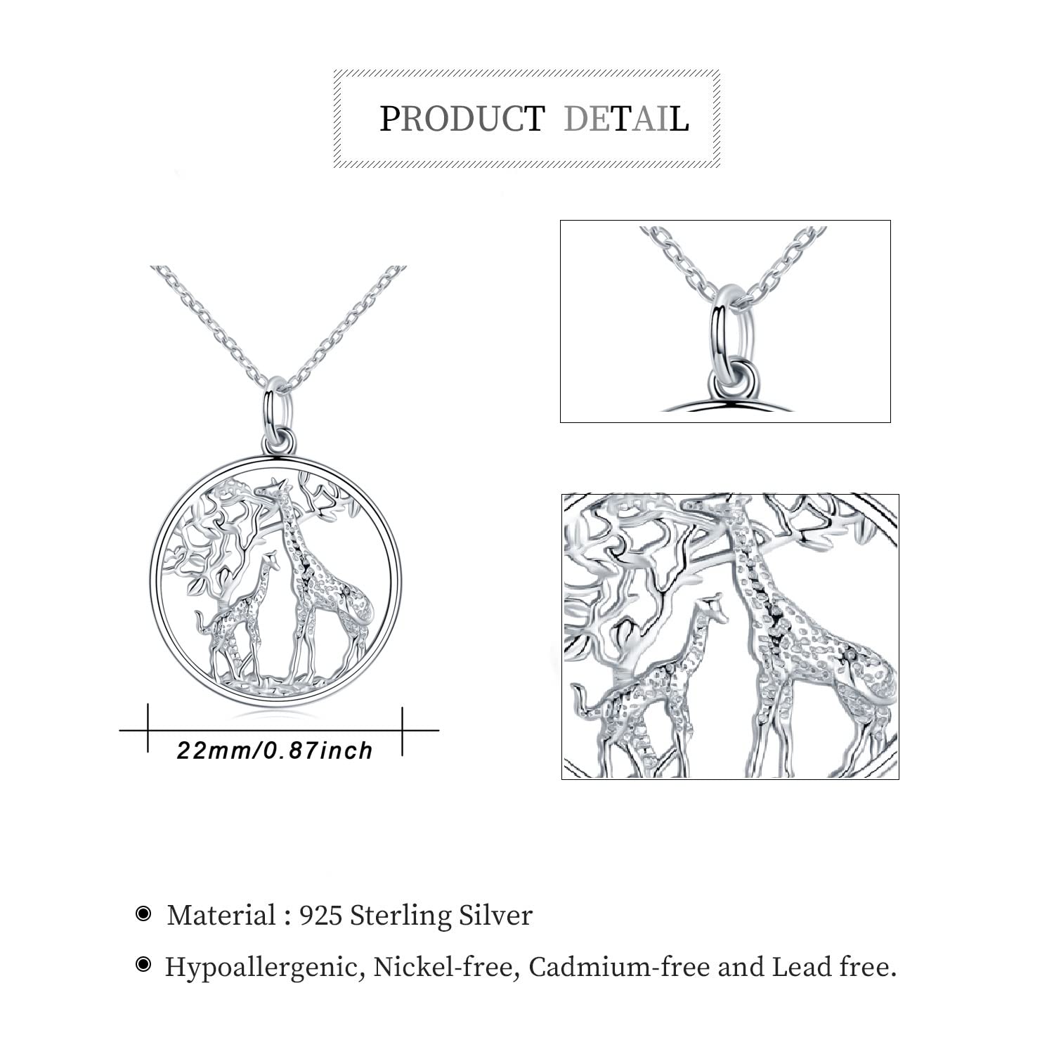 CHENGHONG Collar con colgante de plata de ley 925 con diseño de jirafa, flamenco, elefante, dinosaurio, unicornio, collar con colgante de animal familiar, joyería de animales para mujeres y mamás