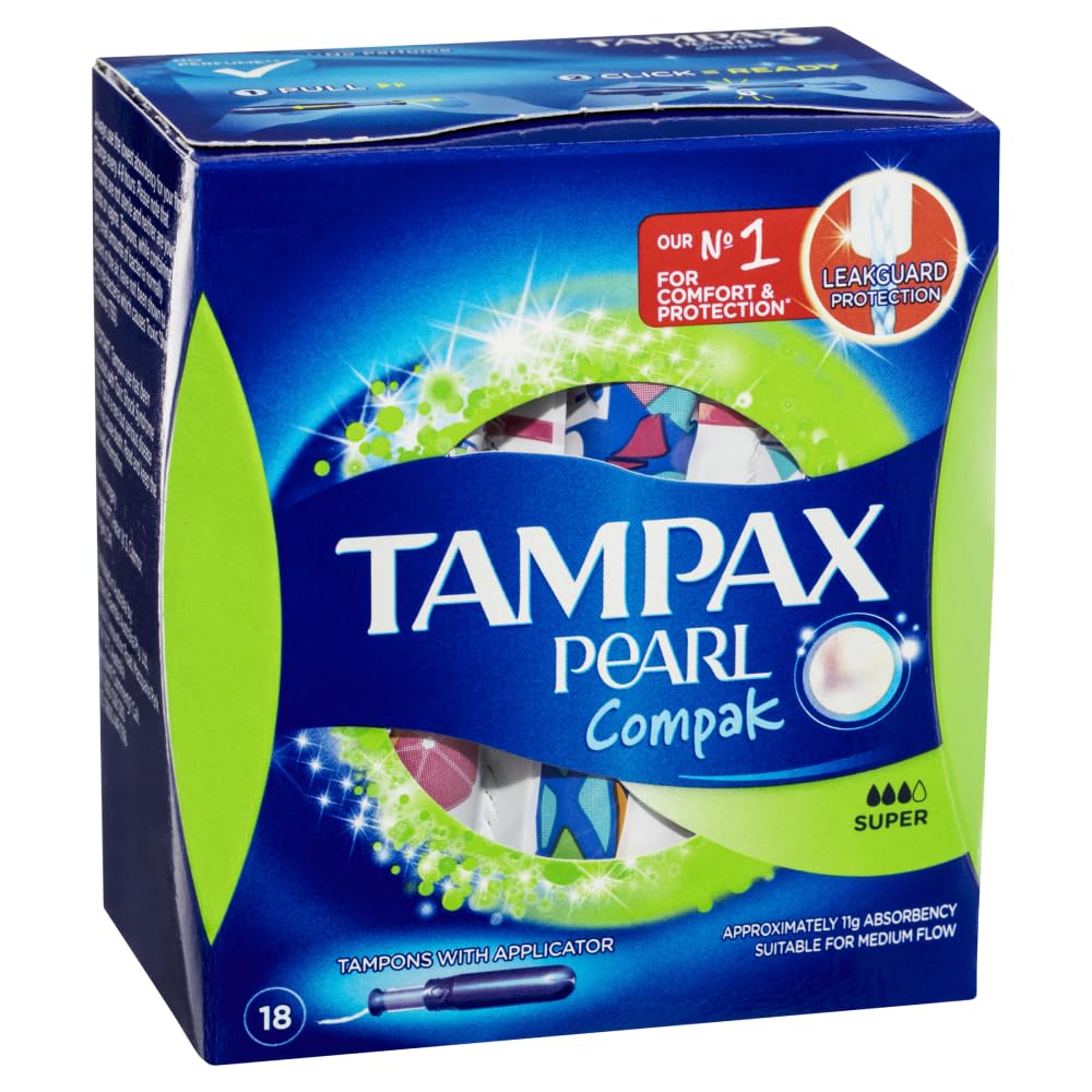 Tampax Pearl Compak Tampons Super, Medium, 18 Count