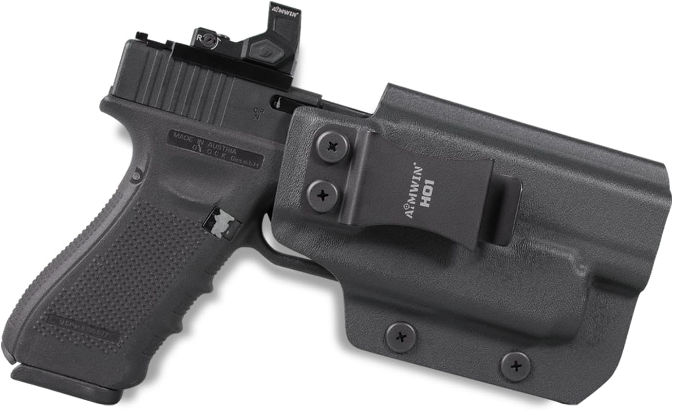 AIMWIN IWB Holster Right Handed Auto Locking Polymer Concealed Carry Holster with Adjustable Retention Compatible with Laser Flashlight