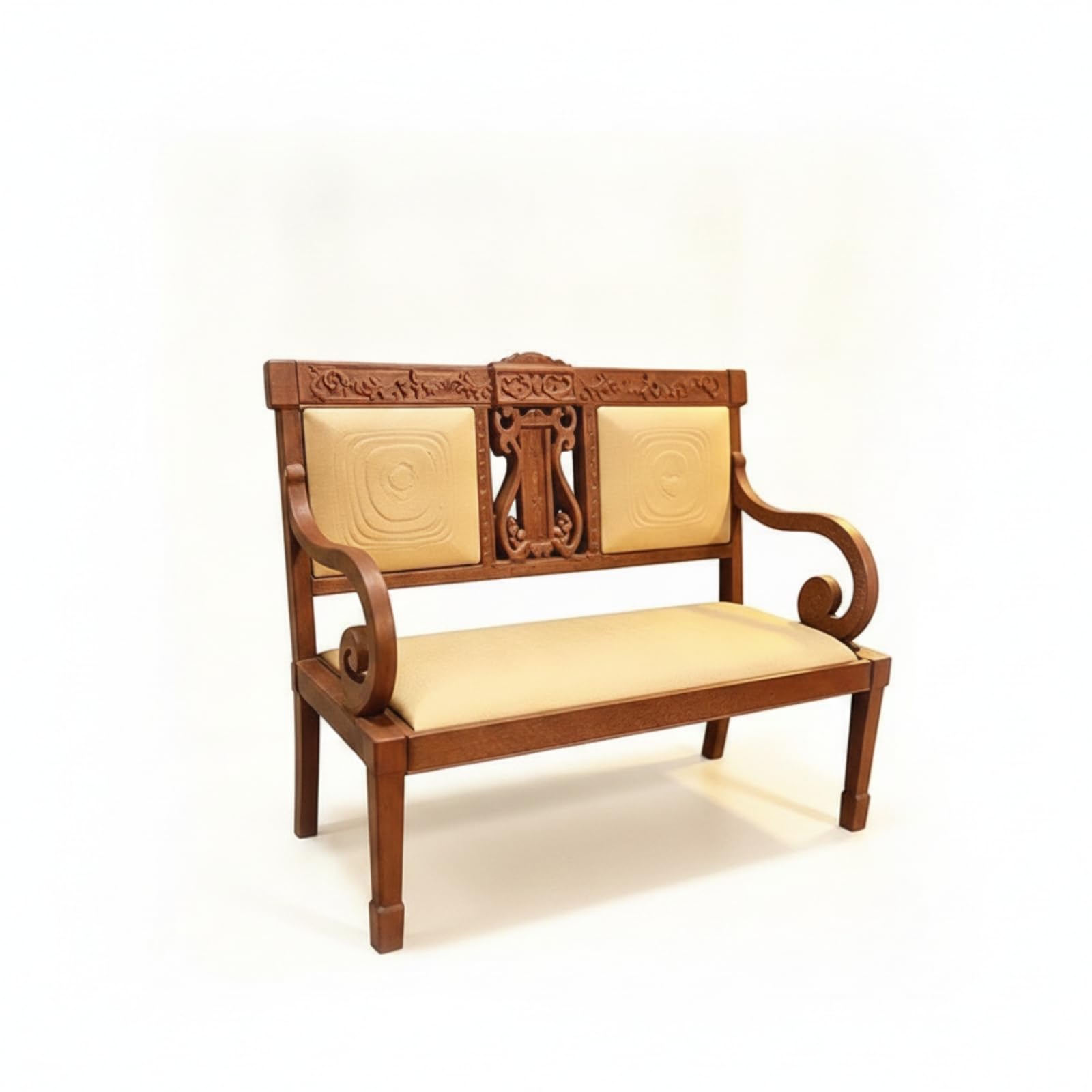 Sedia in Ridotta con Schienale Decorativo E Braccioli Arrotondati con Rivestimento in Tessuto Crema per Composizioni in Miniatura E Scaffale da Collezione