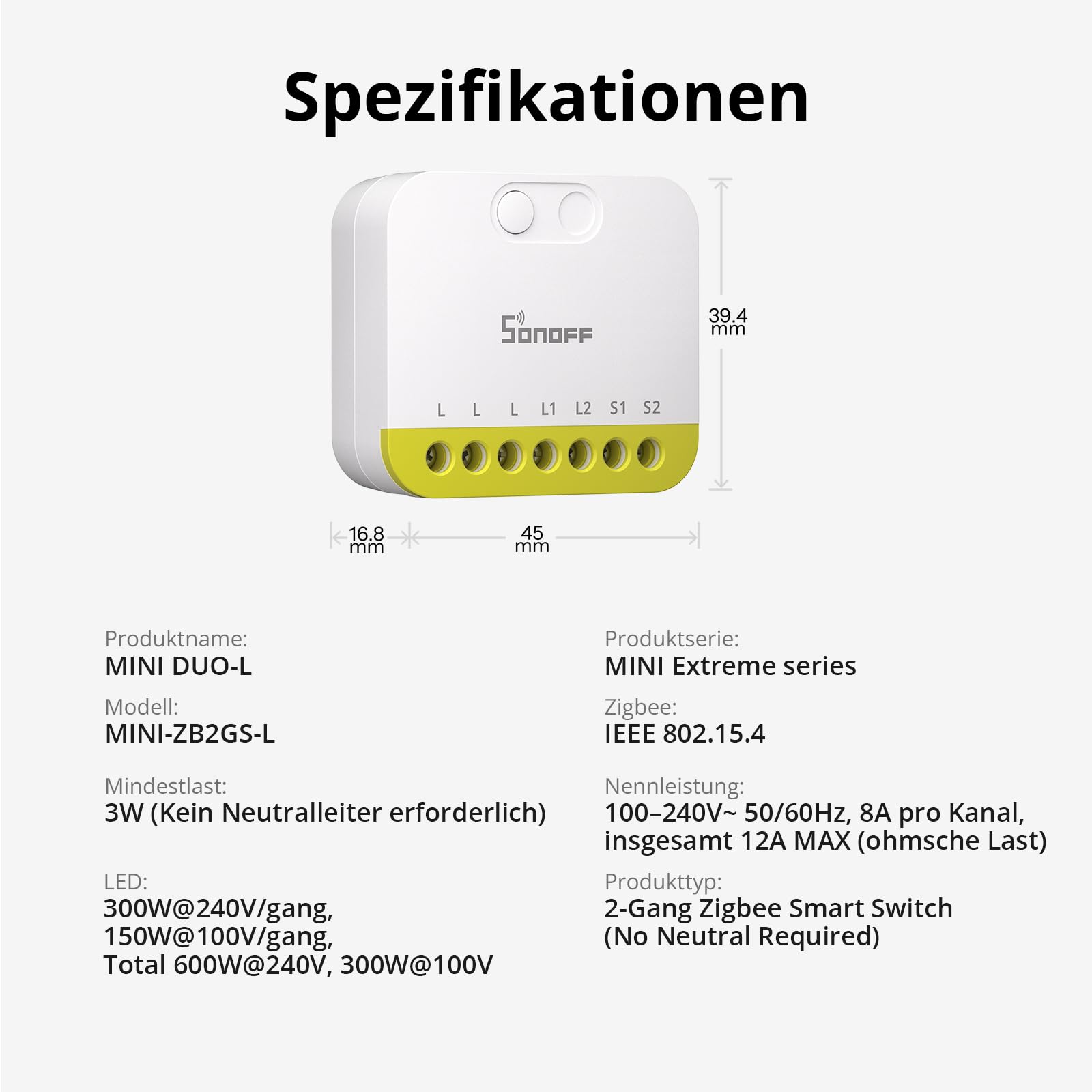 SONOFF Mini-ZB2GS-L Duo Nötrsüz ZigBee 2 Kanallı Akıllı Röle | Mini-ZB2GS-L