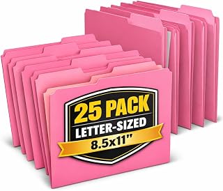 1InTheOffice Pink File Folder Letter Size, 1/3 Tab File Folders, Letter-Size File Folder, Pink, 25 Pack