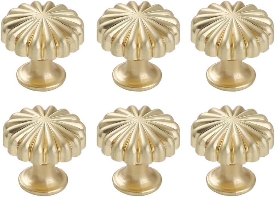 20 Pack Gold Cabinet Knobs 1.18" Brushed Gold Drawer Knobs Zinc Alloy Single Hole Pulls for Dresser 30mm Flower Cupboard Handles for Kitchen Wardrobe Bathroom Hardware