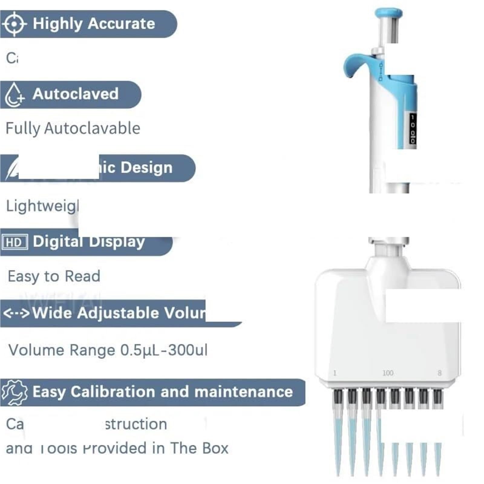 Pipetten Pipette, Labor, 8 Kanäle, Vollständig Verstellbar, 0,5–300 Ul, Mehrkanal-Laborausrüstung,Labor(8 Channel 0.5-10ul)