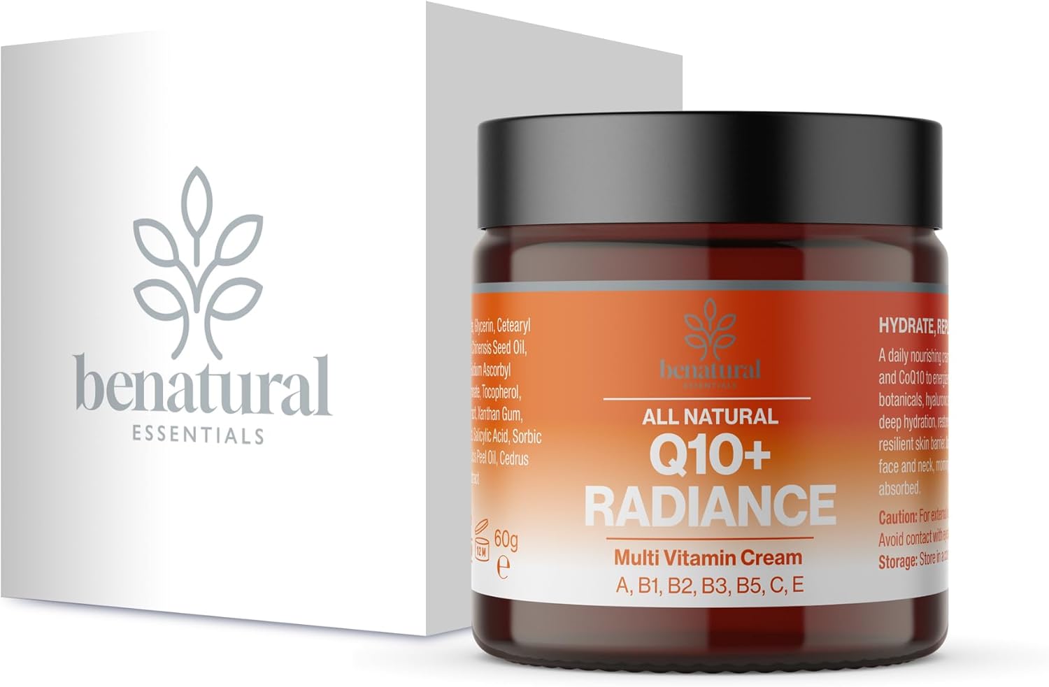 Benatural Essentials Q10+ Radiance Multivitamin Cream – CoQ10, Vitamin C, B3, B5, E & Hyaluronic Acid Daily Moisturiser | Natural Botanical | Vegan | 60g | Made in UK