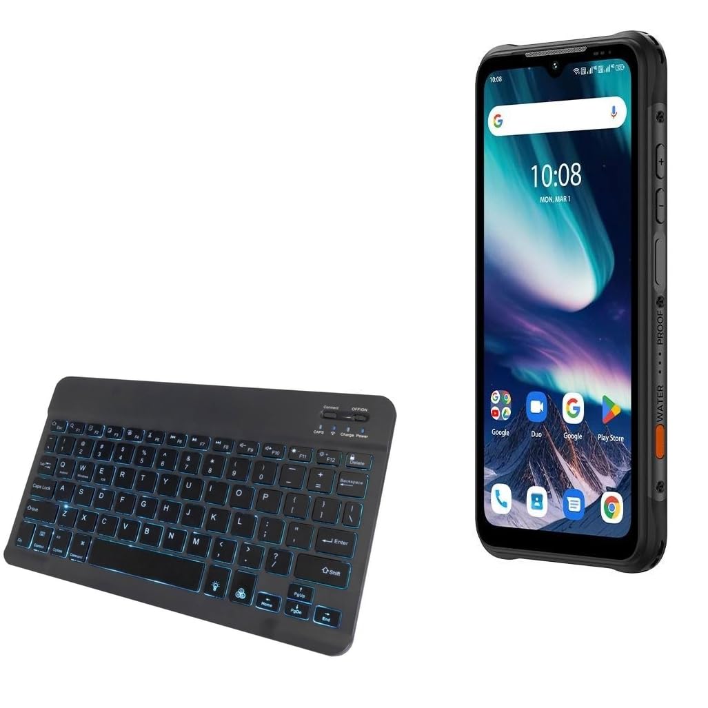 BoxWave Keyboard Compatible with Umidigi Bison X20 - SlimKeys Bluetooth Keyboard - with Backlight, Portable Slim LED 7 Colors - Jet Black
