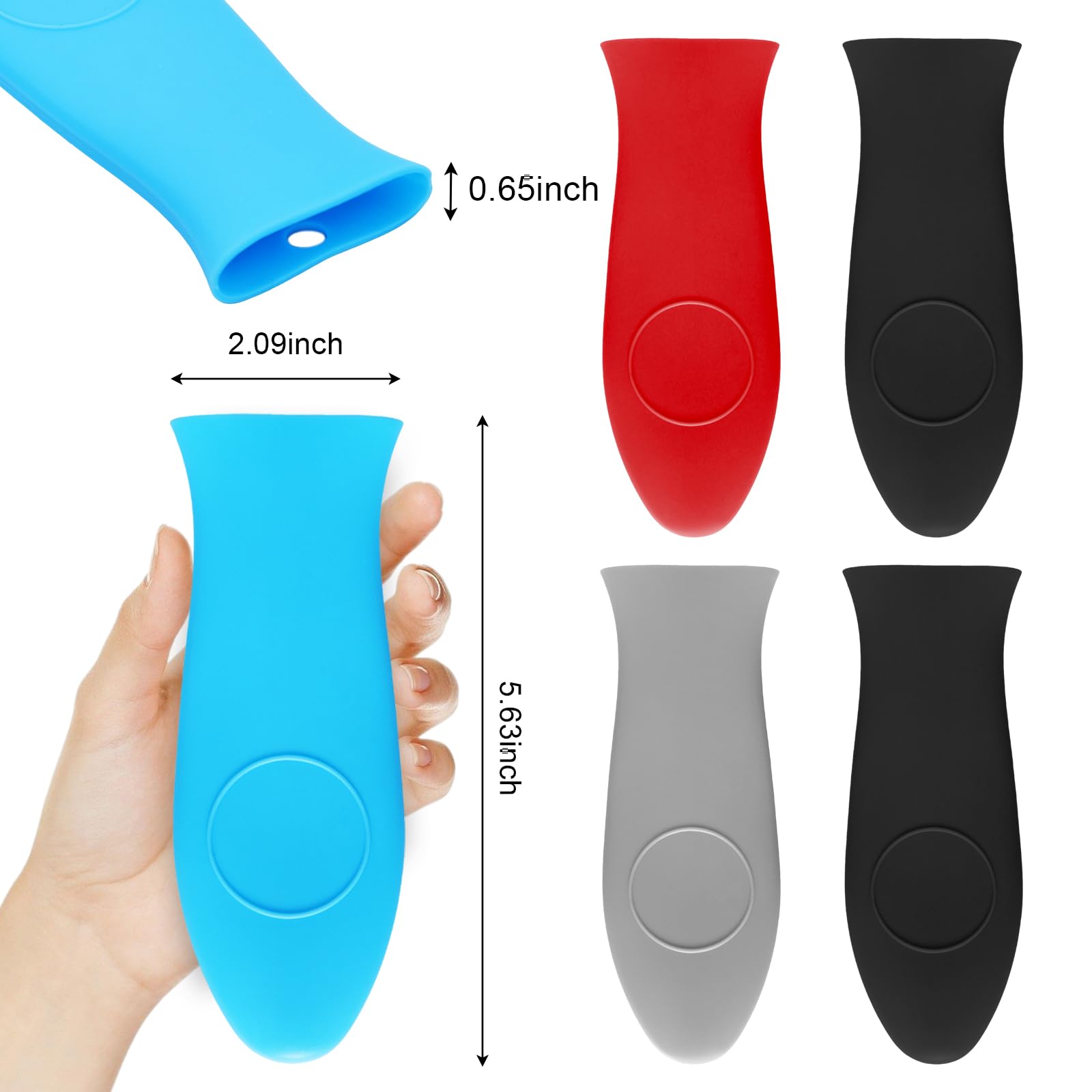 Nfvjfxz 5PCS Silicone Hot Handle Holder Potholder for Iron Skillets 5.63 Inch Mini Hot Handle Holder Designed for Heat Resistant for Frying Pans Black Blue Grey Red Dishwasher Safety