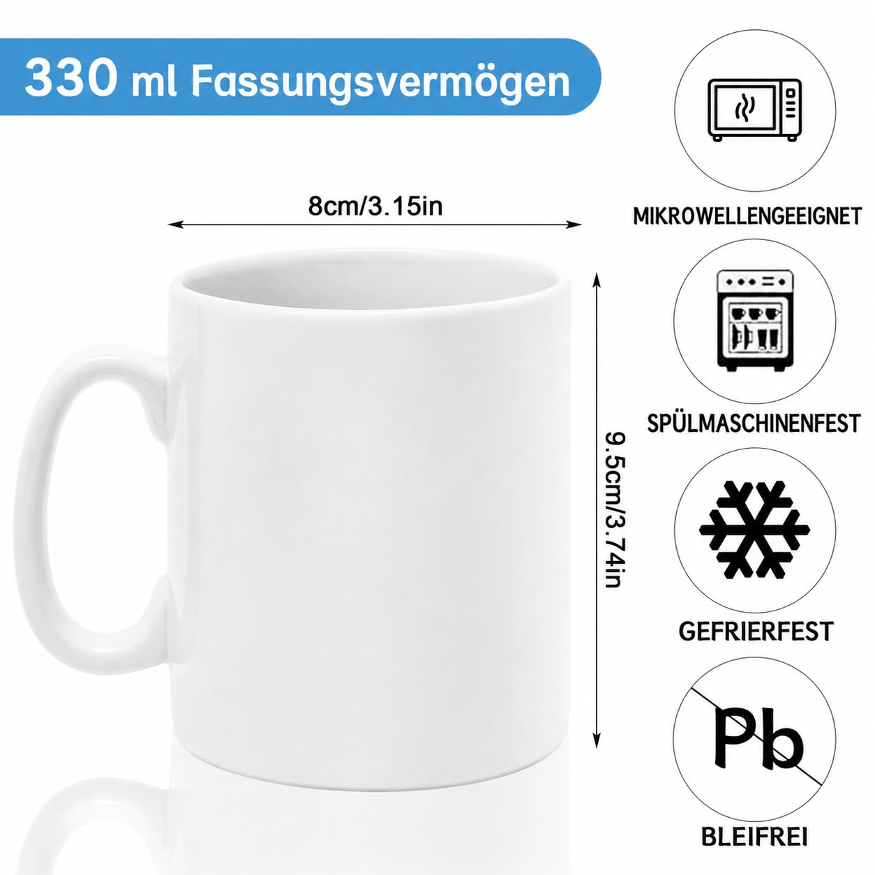 12 tazas de sublimación de 325 ml, tazas de café blancas de sublimación, tazas de café personalizables en blanco para impresión por sublimación, tazas de fotos para café, té, leche, cacao