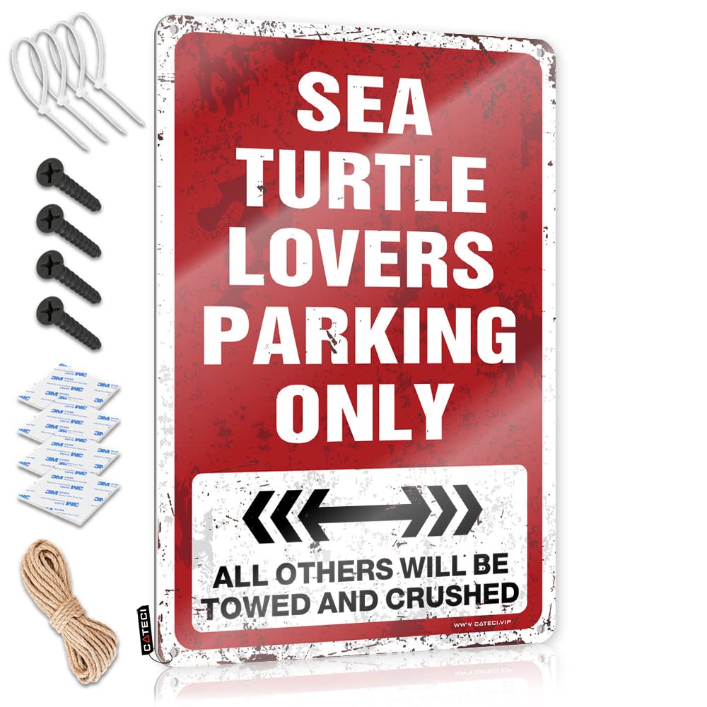 KRAZMURONGD Man Cave Decorations Sea Turtle Lovers Parking Only Tin Sign Tin Signs For Garage Funny Signs For Home Bar(20X30CM)