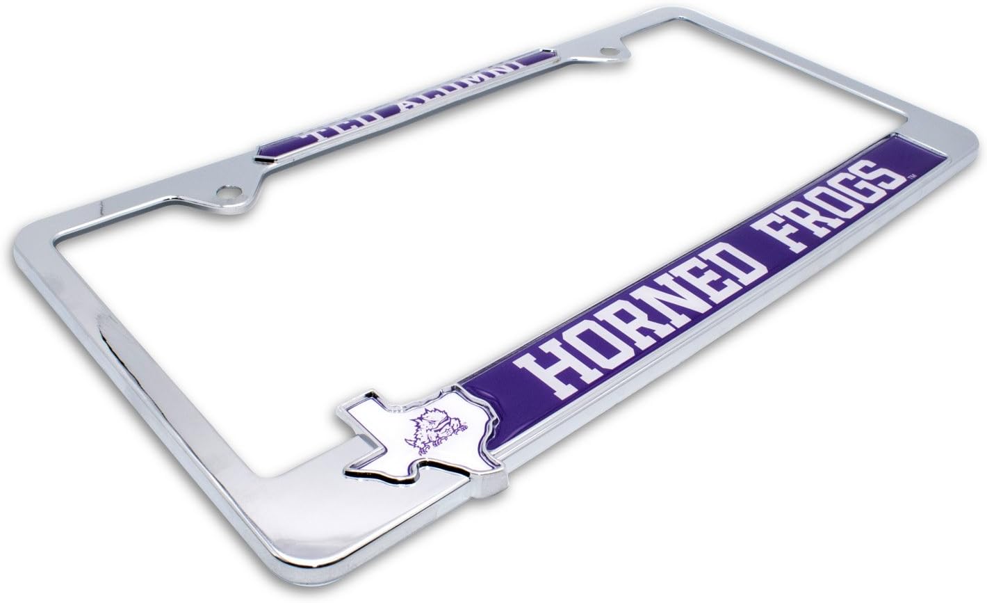 Elektroplate Officially Licensed – TCU Horned Frogs Alumni Chrome Metal License Plate Frame with 3D Texas Logo affixed | Premium Metal Car Tag Holder | Weather-Proof Automotive Accessory