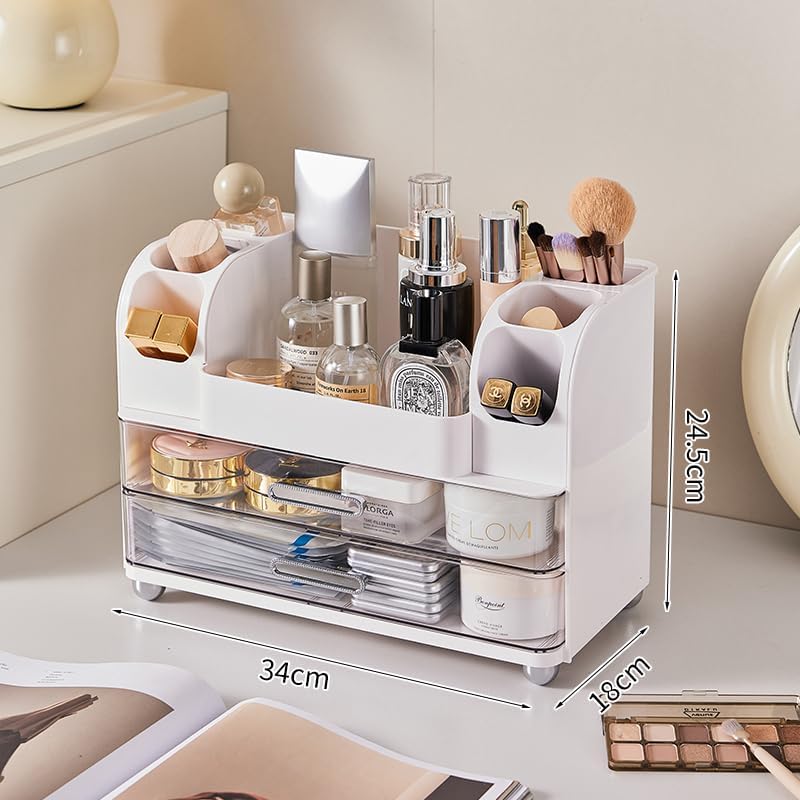 Miniatura 2 de Organizador de maquillaje con 2 cajones, vitrina de cosméticos, soporte de almacenamiento para tocador, mostrador de baño, escritorio, suministros