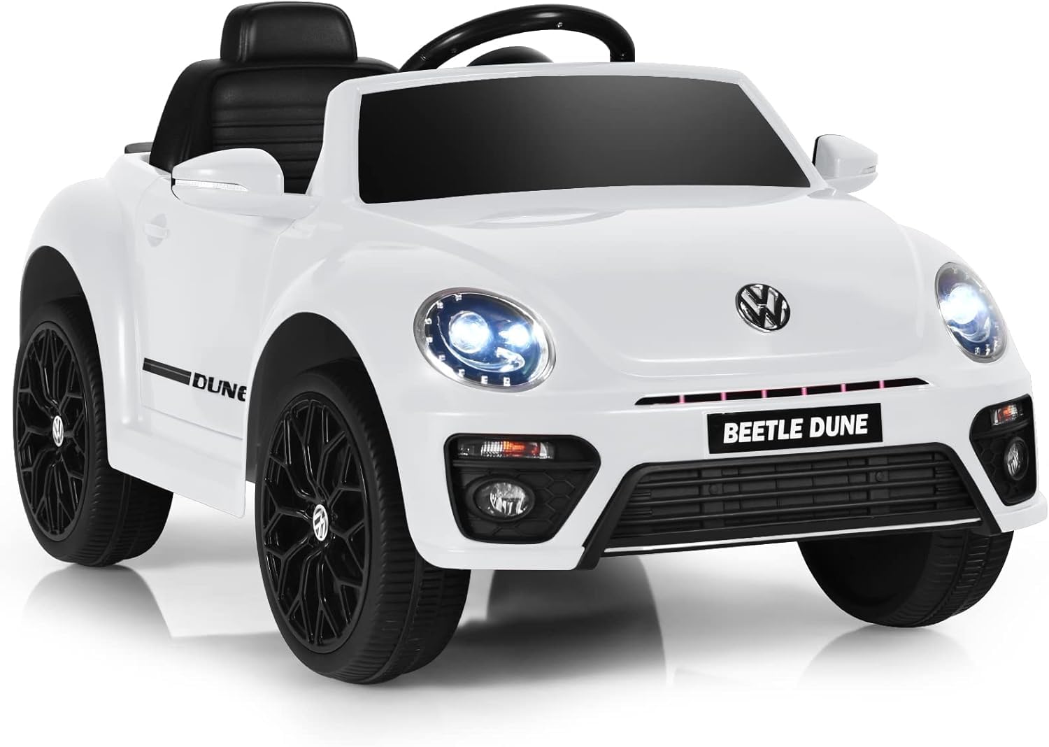 Auto Elettrica per Bambini Volkswagen Maggiolino New Beetle Small 12V Telecomando Luci Led Suoni (Bianco)