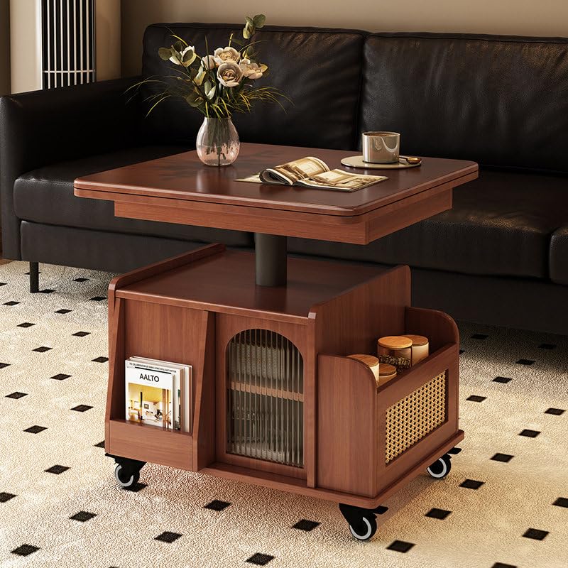 Table en bois massif relevable pour travailler et manger sans encombrer le salon