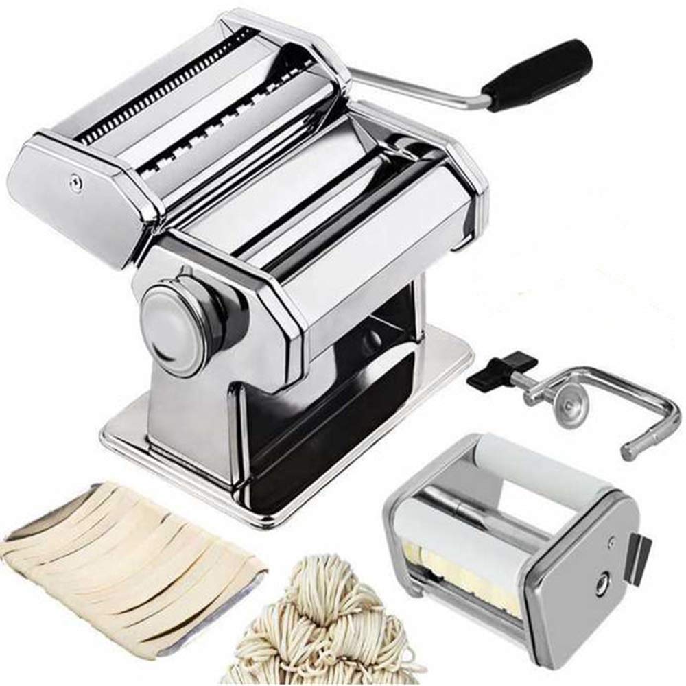 Angela Manual Pasta Maker, Stainless Steel Steamline Roller Machine for Fresh Homemade Fettuccine, Includes Cutter Hand Crank Attachments, Kitchen Use