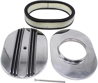 1 Set SHLPDFM Air Cleaner 12'' X 2'' Oval Half Finned Billet Aluminum Half Black Center Air Cleaner Fits for Chevy, Ford, & Mopar Hot Rod