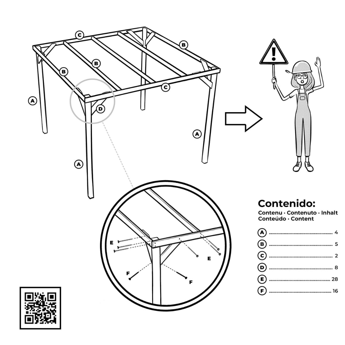 Pergola autoportante en bois gamme Kora de Vidapotager : élégance naturelle pour votre espace extérieur (bois de pin, 240 x 240 x 240 cm)