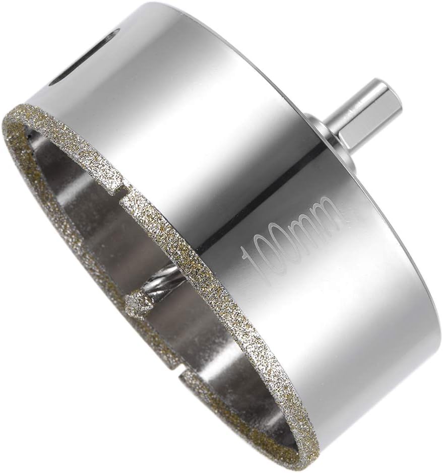uxcell Diamond Drill Bit 100mm Glass Hole Saw Core Drill Bit with Spotting Drill Bit for Ceramics Porcelain Tile Bottles Pots Brick