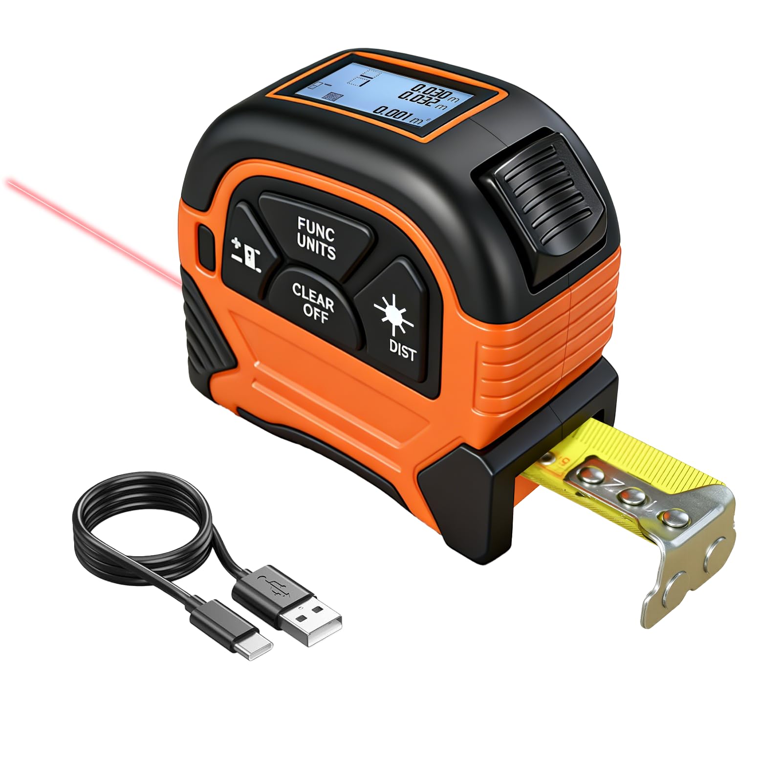 2-in-1 Laser Tape Measure - ansigtny 197Ft Laser Measurement Tool & 16Ft Tape Measure with LCD Backlight - Pythagoras/Distance/Area/Volume Rechargeable Digital Tape Measure for Construction (M/In/Ft)