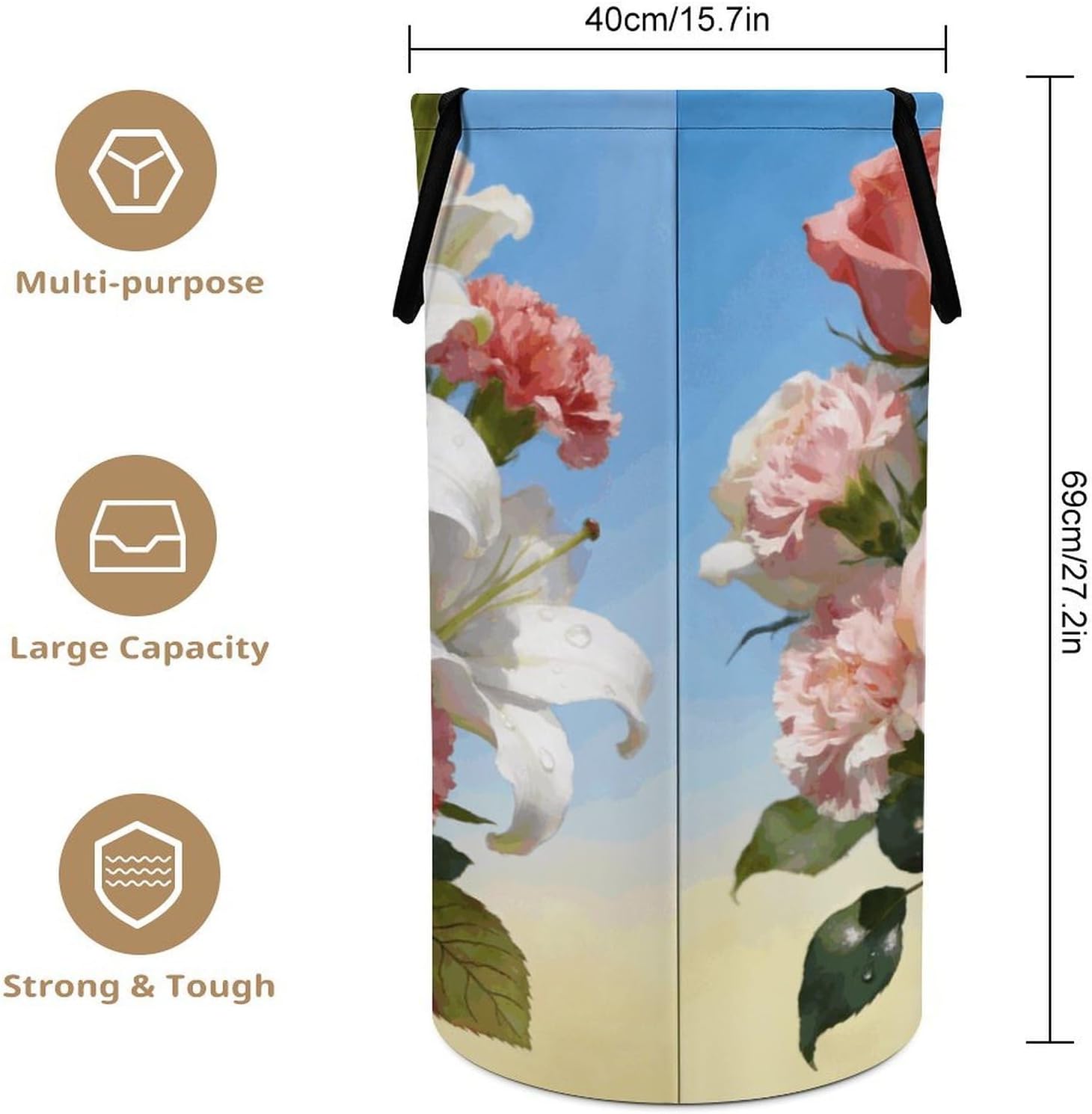 Bright Light Flower Charm Laundry Hamper Fashion Dirty Laundry Hamper Portable Laundry Hampers with Handles Lightweight Large Clothes Storage Basket for Bedroom Bathroom