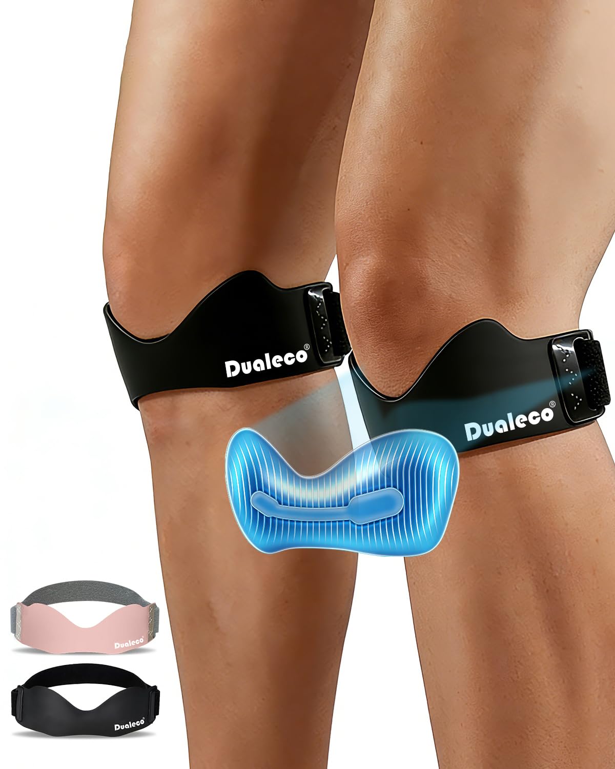Dualeco 2PCS Patella Tendon Knee Strap with 3D Cushion, Upgraded V Shaped Knee Support for Men/Women, Anti-Slip Knee Brace for Running/Gym/Weight Lifting, Patellar Strap for Meniscus Tear/Arthritis
