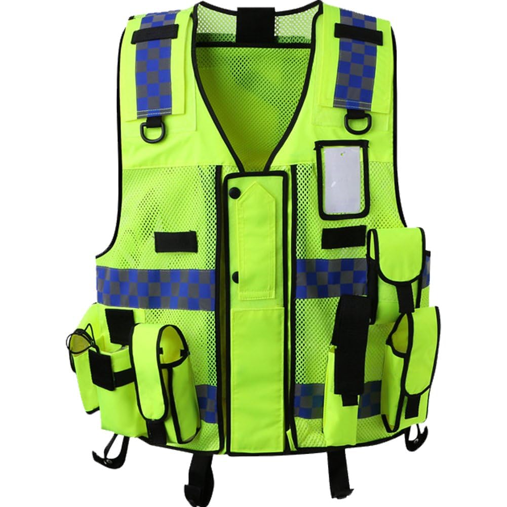 Chaleco Reflectante Multi-Bolsa Sitio De Construcción Chaleco De Protección De Seguridad Ropa Fluorescente En Cinta Oscura