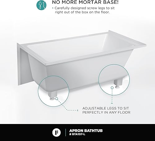 Miniatura 8 de Fine Fixtures Bañera de acrílico y fibra de vidrio, tamaño exclusivo 54 x 30 pulgadas, parte delantera de alcoholdelantal (mano derecha), drenaje