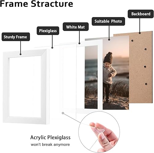 Vista 93 de KINLINK Juego de 2 portarretratos de 6 x 8 pulgadas, marco de fotos de madera mate de 4 x 6 pulgadas con plexiglás para 4 x 6 con paspartú o 6 x 8