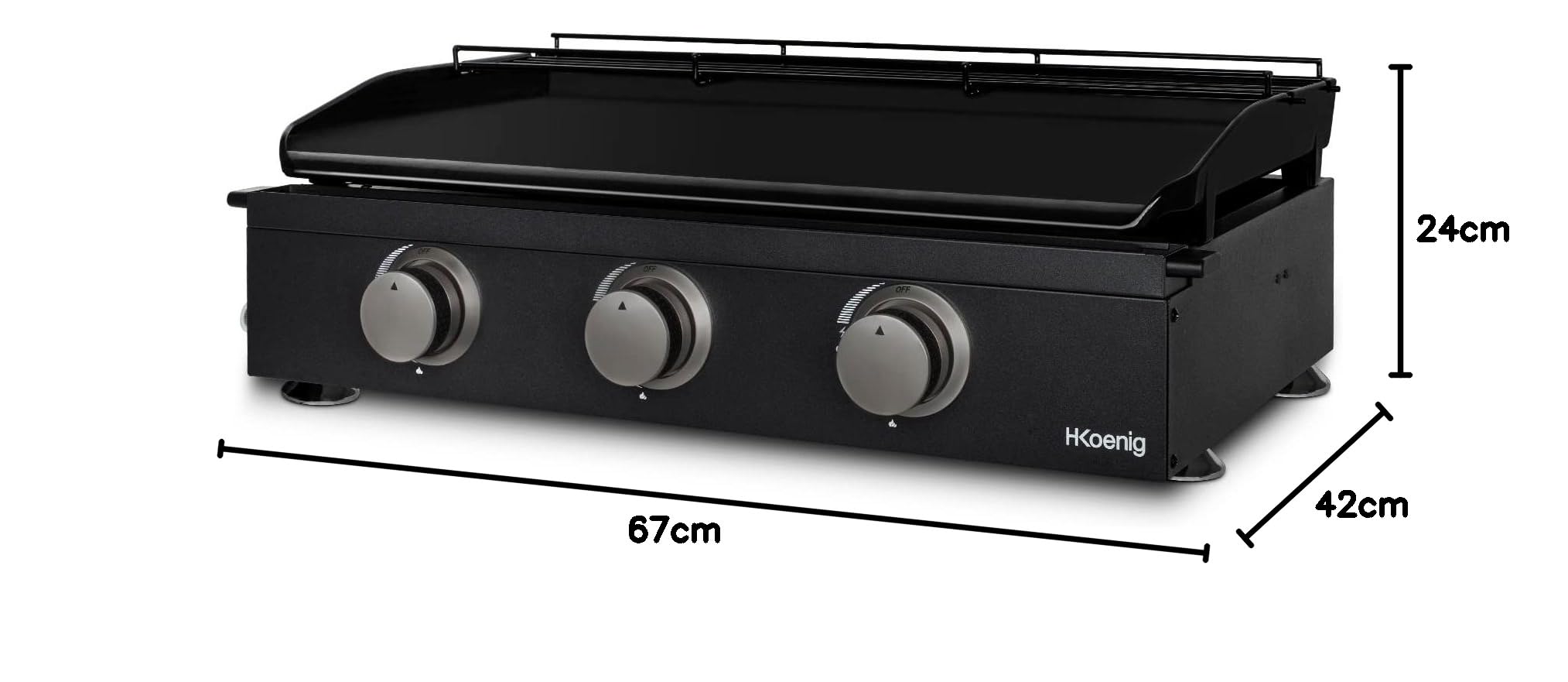 H.Koenig Piastra PLX1032 a Gas 3 Bruciatori U Acciaio Inox. Piastra Ghisa smaltata - Gas Propano o Butano