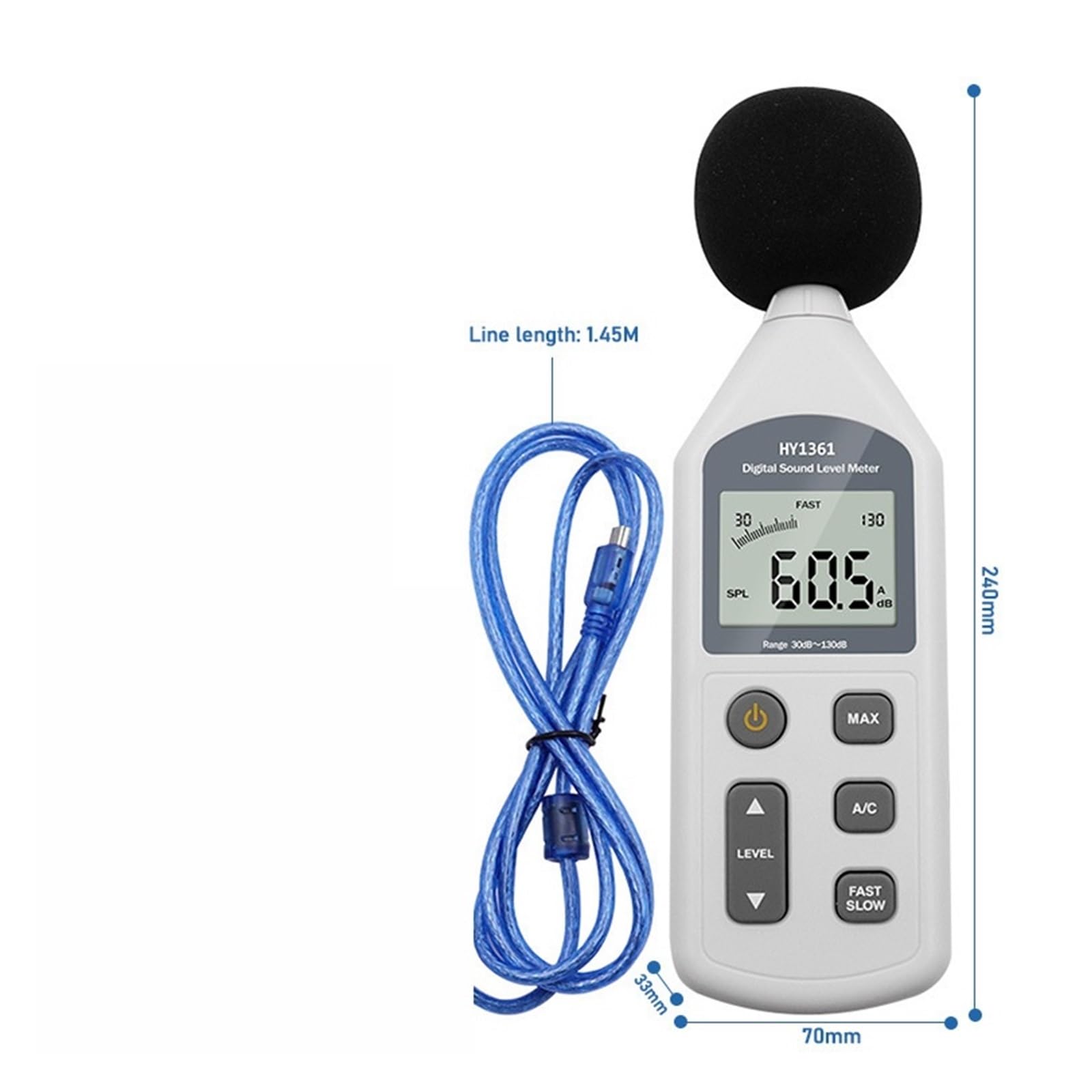 Medidor De Nivel Sonido 30-130db Decibelios Medición Volumen Almacenamiento Datos USB PrecisióN Extremadamente Alta