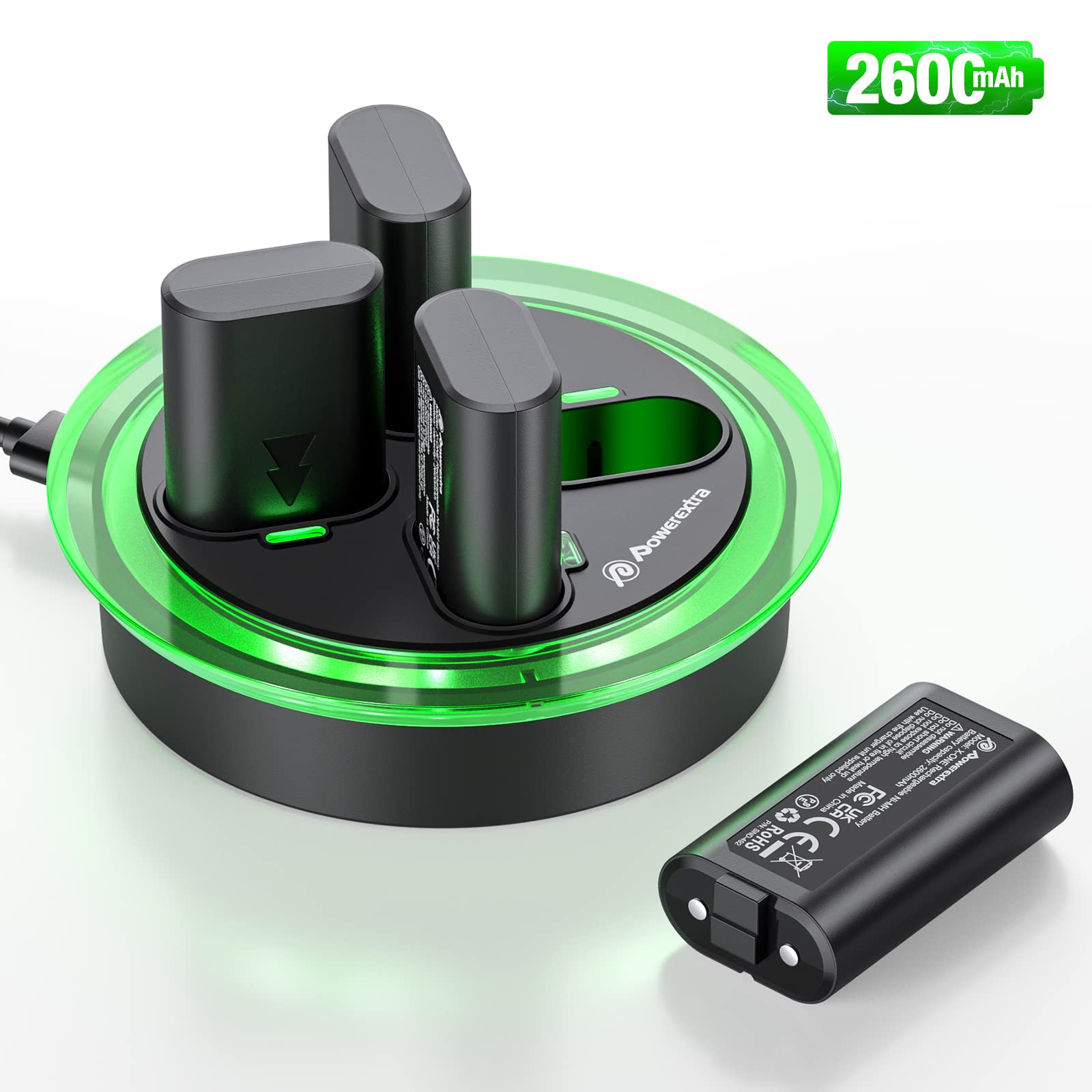 Powerextra Stazione di ricarica rapida per pacco batterie controller One S/X, pacco batterie ricaricabili ad alta capacità 4 × 2600 mAh con dock di ricarica per controller One S/X