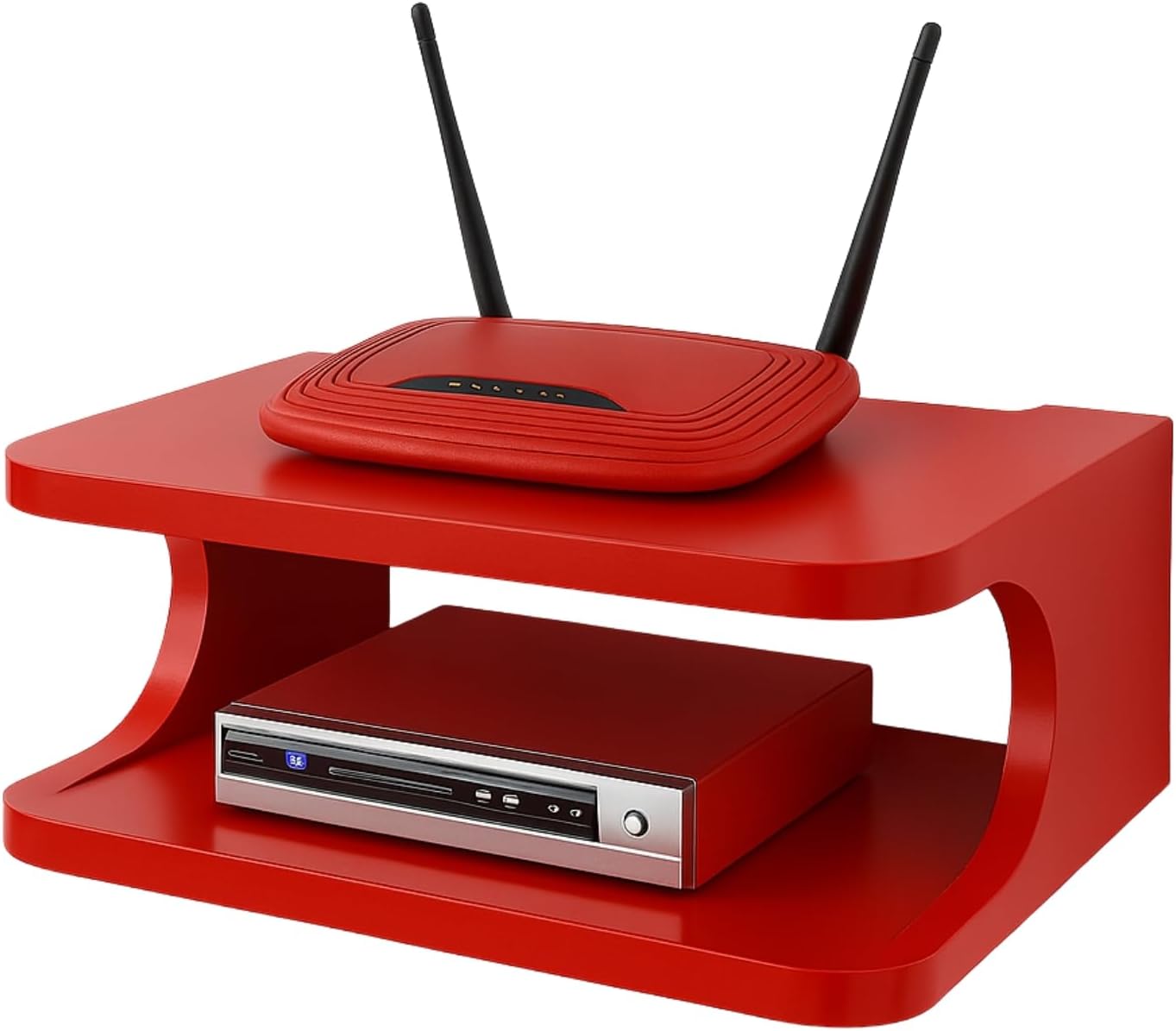 Engineered Wood Set Top Box Stand for Wall | TV Unit Shelf for WiFi Router DTH Remote | Space Saving Floating Wall Shelf for Living Room & Bedroom Black 25x20x9 cm (Red)