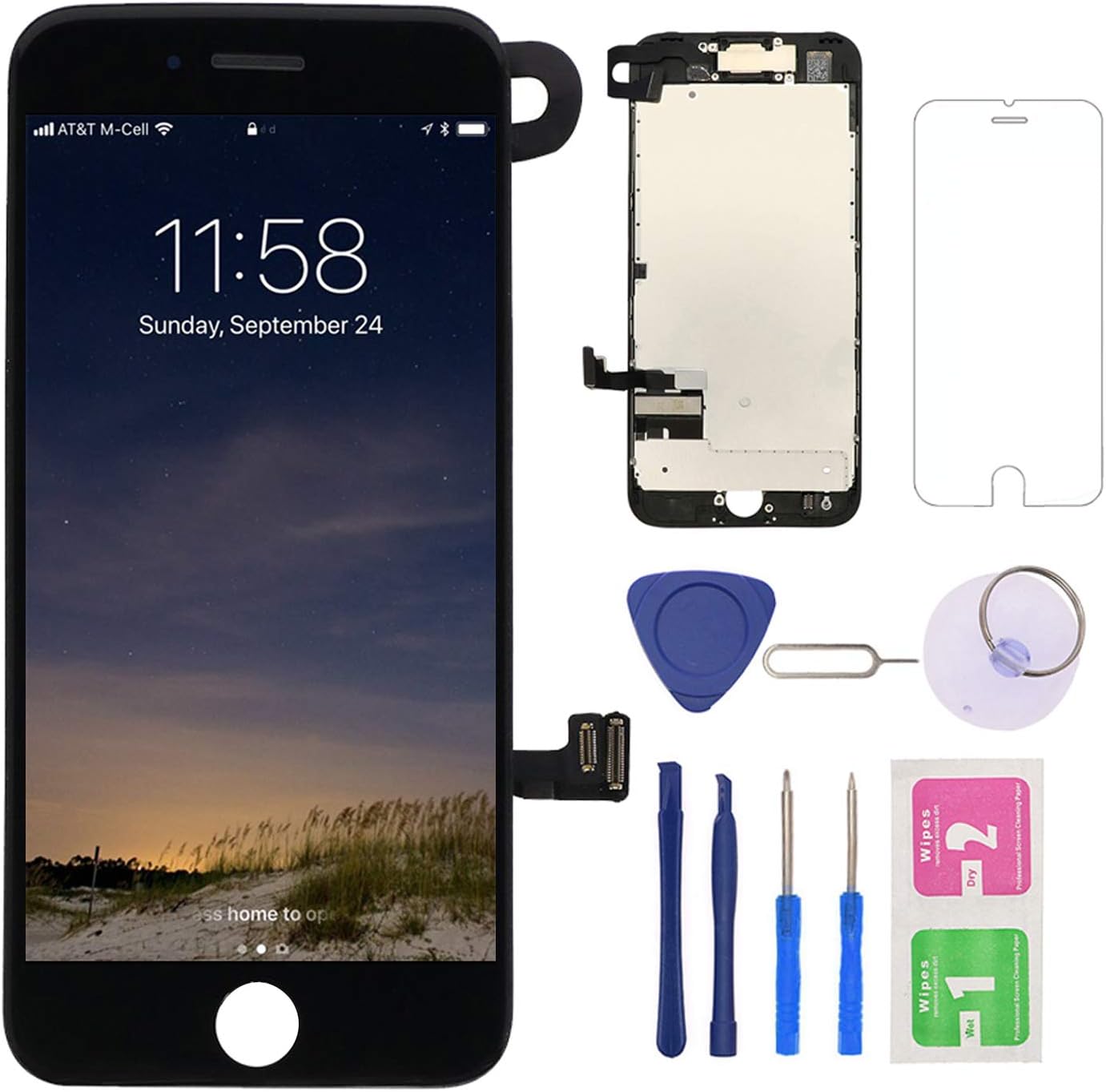 Screen Replacement for iPhone 7 Black, LCD Display and Touch Screen Digitizer Replacement with Repair Tools and Screen Protector with A1660 A1779 A1778 All Version