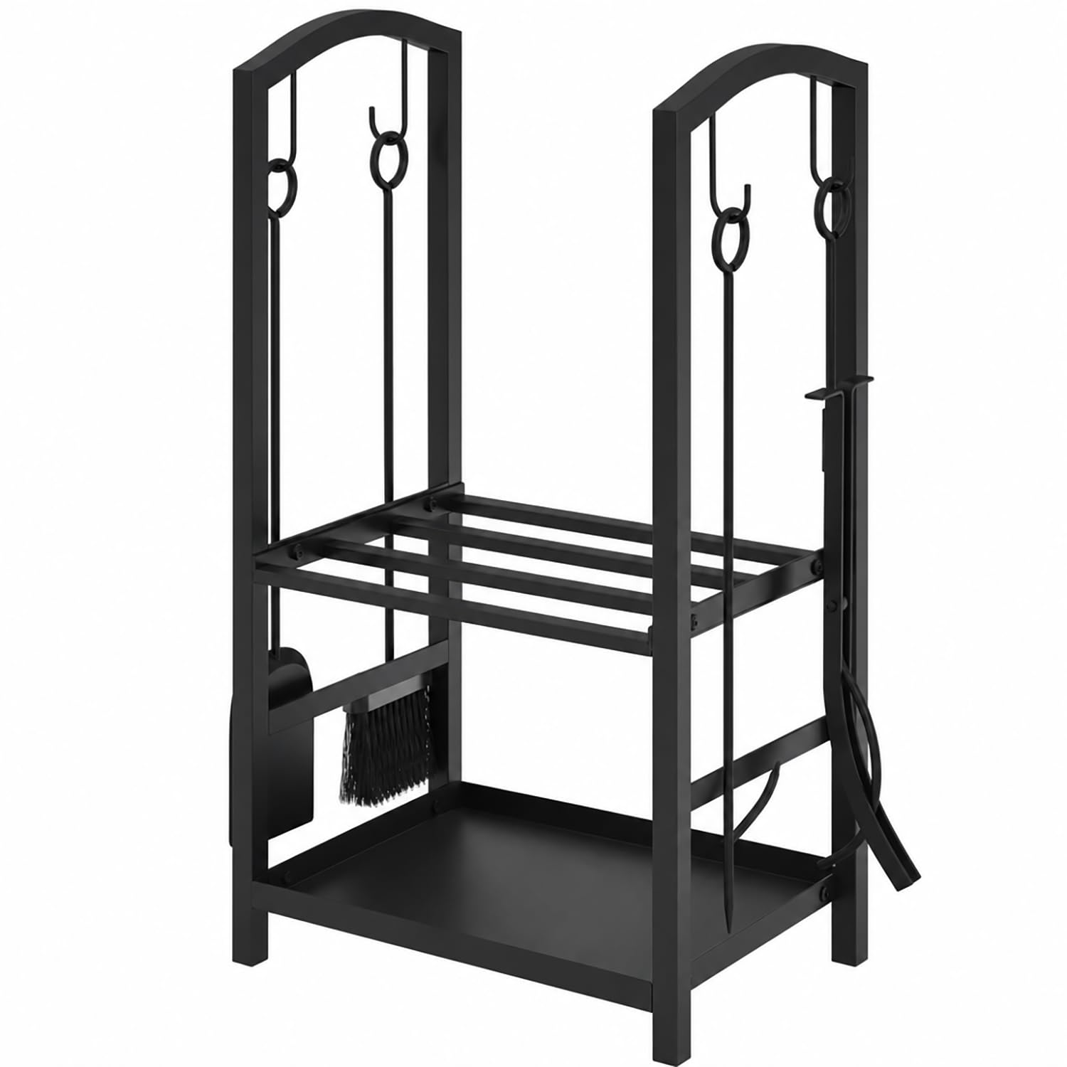 Firewood Rack with 4-Pcs Fireplace Tools Set, Heavy-Duty Steel