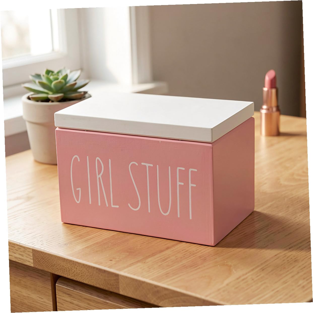 Beaupretty 2 Stück Holz Tamponbehälter mit Deckel, Rosa, für Badezimmer