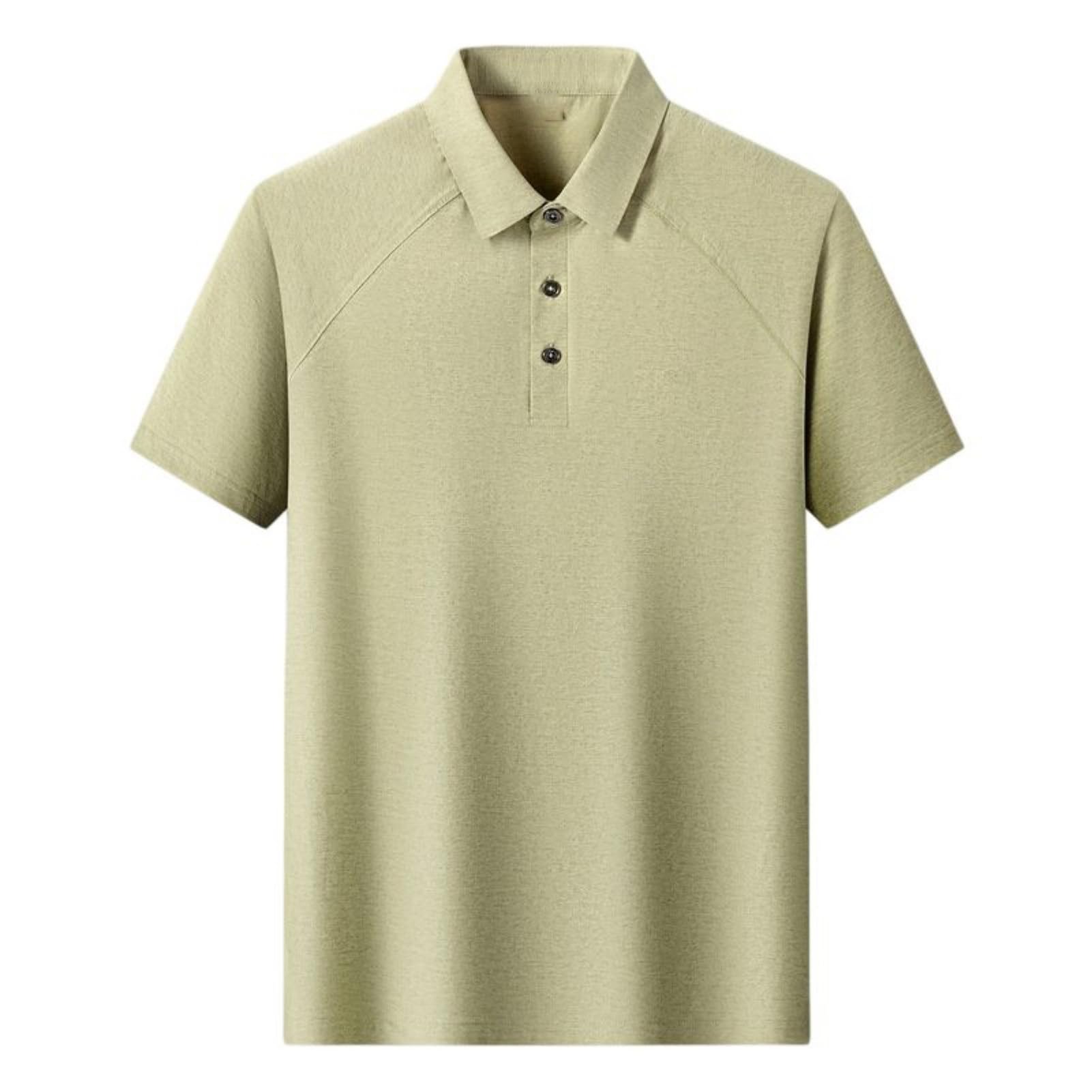 Polo de manga corta de seda de hielo liso para hombre, ajuste recto para uso diario en la oficina