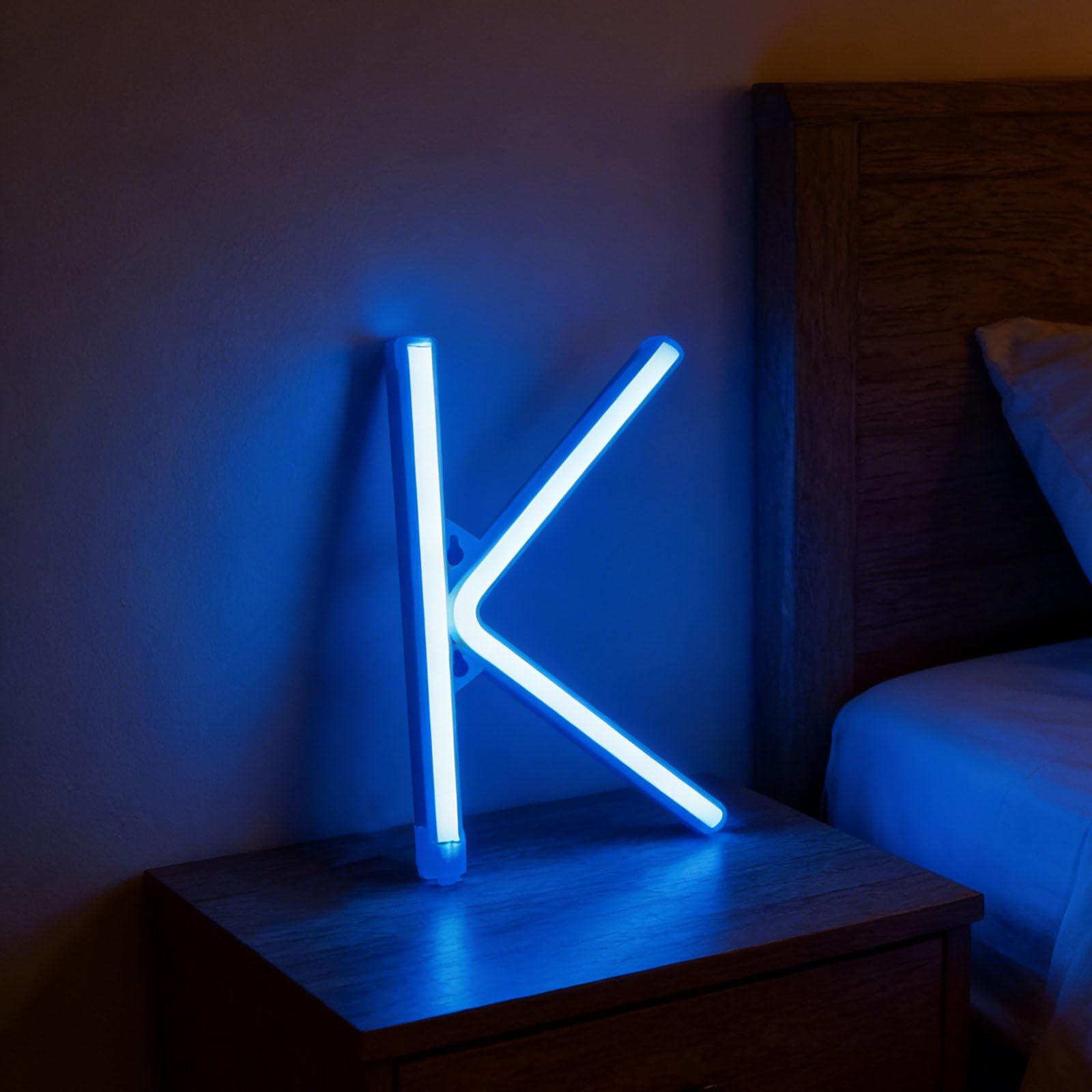 shulovehua Neon Blue LED Marquee Letter Lights, Light Up Letters Glitter Alphabet Letter Sign USB/Battery Powered for Night Light Birthday Party Wedding Girls Gift Home Bar Christmas Decoration (K) — image 1