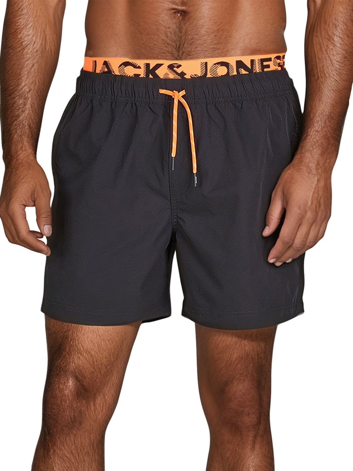 JACK & JONES Maui JJSWIM Short de bain long pour homme Taille double Noir/bleu/corail Tailles S M L XL XXL 3XL